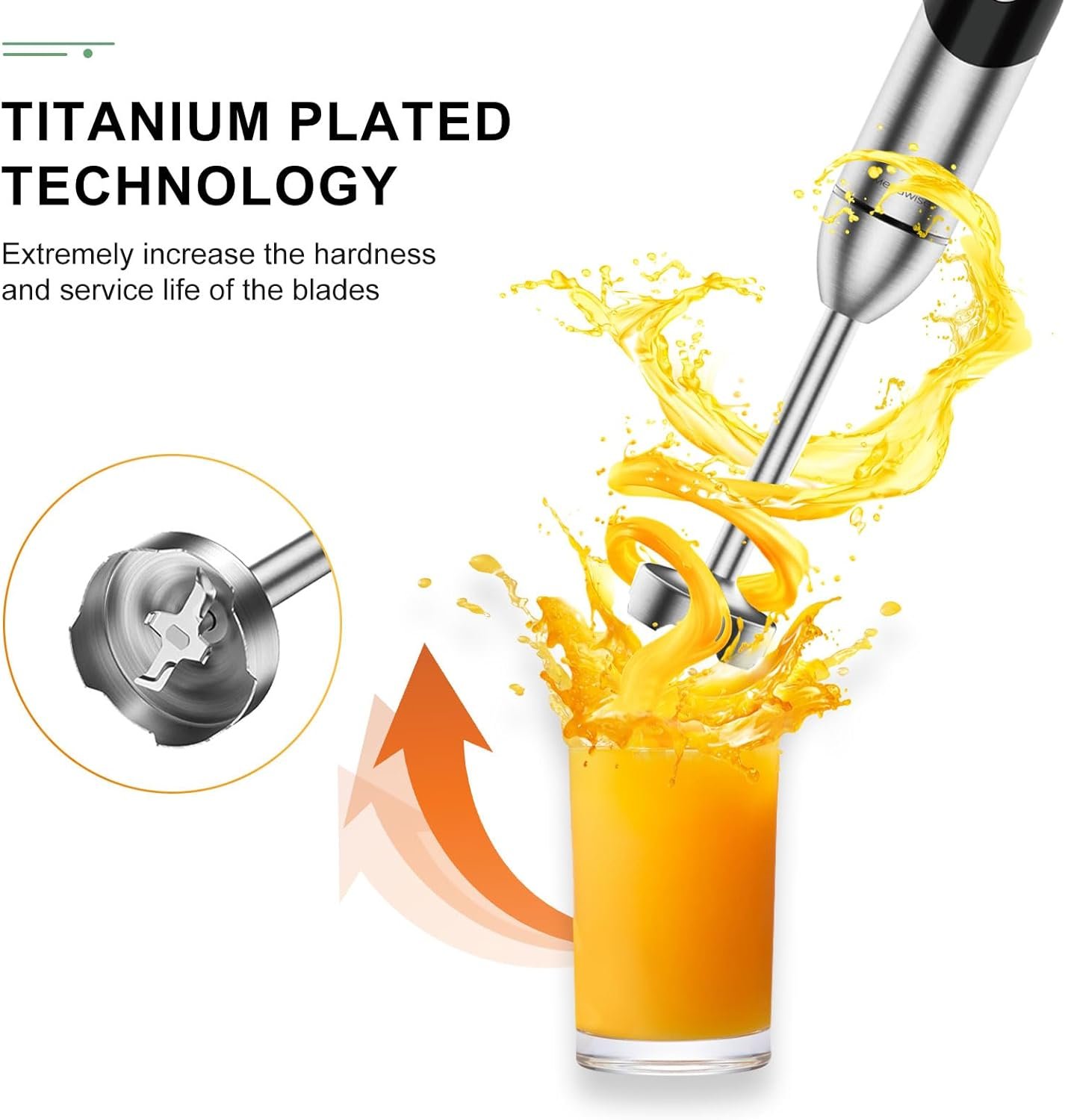 3- in-1 Immersion Hand blender, Powerful 1000W Stainless Steel Stick Blender, 4 Sharpe Blades with Whisk, Milk Frother Attachments