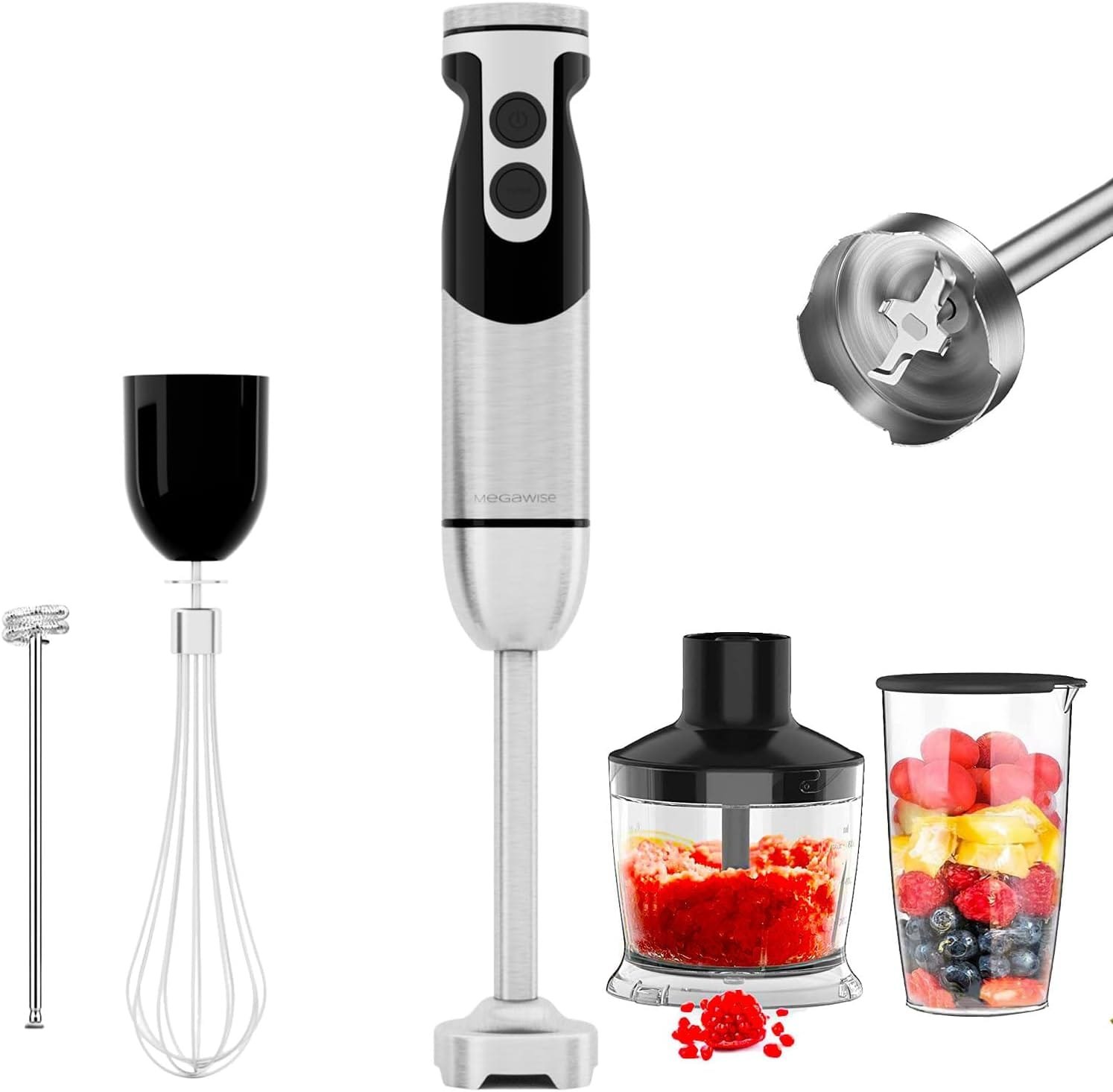3- in-1 Immersion Hand blender, Powerful 1000W Stainless Steel Stick Blender, 4 Sharpe Blades with Whisk, Milk Frother Attachments
