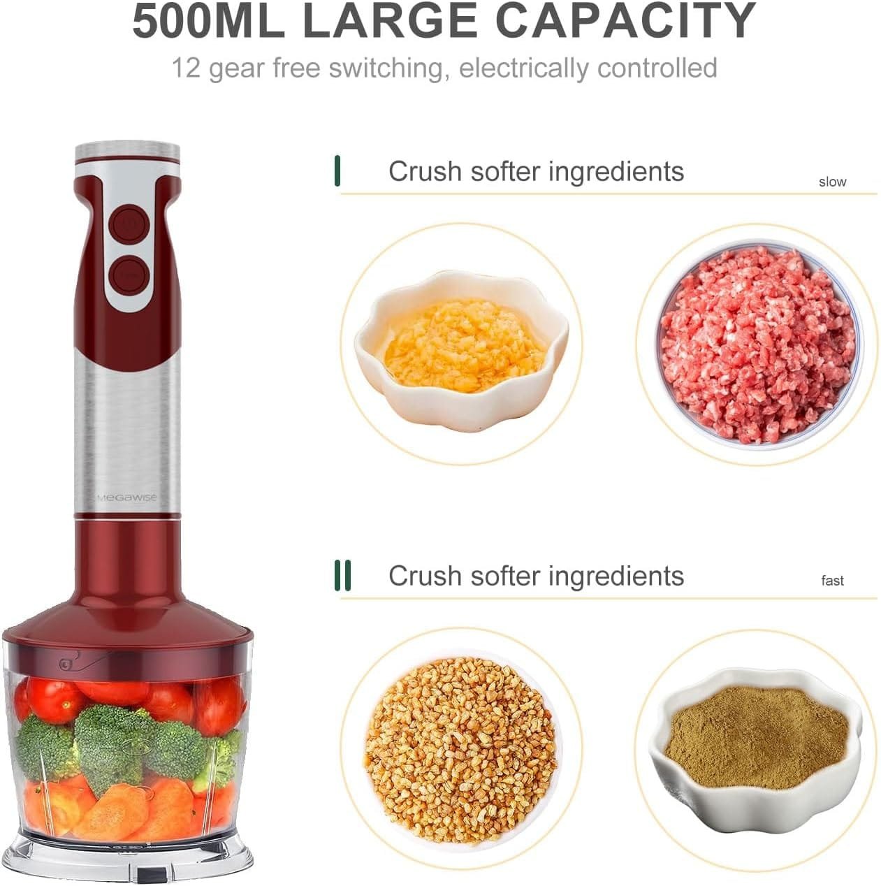 3- in-1 Immersion Hand blender, Powerful 1000W Stainless Steel Stick Blender, 4 Sharpe Blades with Whisk, Milk Frother Attachments