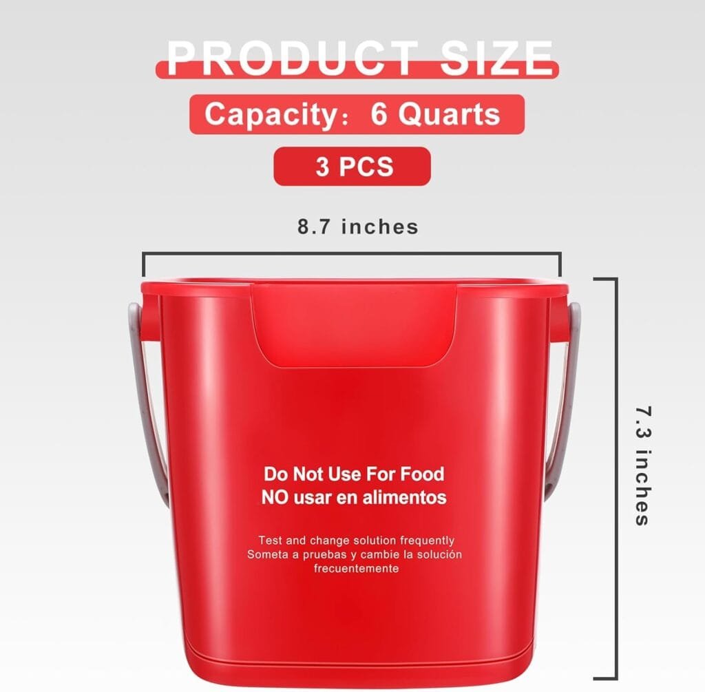 3 Pcs 6 Quart Bucket for Cleaning Small Sanitizing Square Bucket Detergent Pail for Home Commercial Restaurant Kitchen Office School(Red) 3 Pcs 6 Quart Bucket for Cleaning Small Sanitizing Square Bucket Detergent Pail for Home Commercial Restaurant Kitchen Office School(Red)