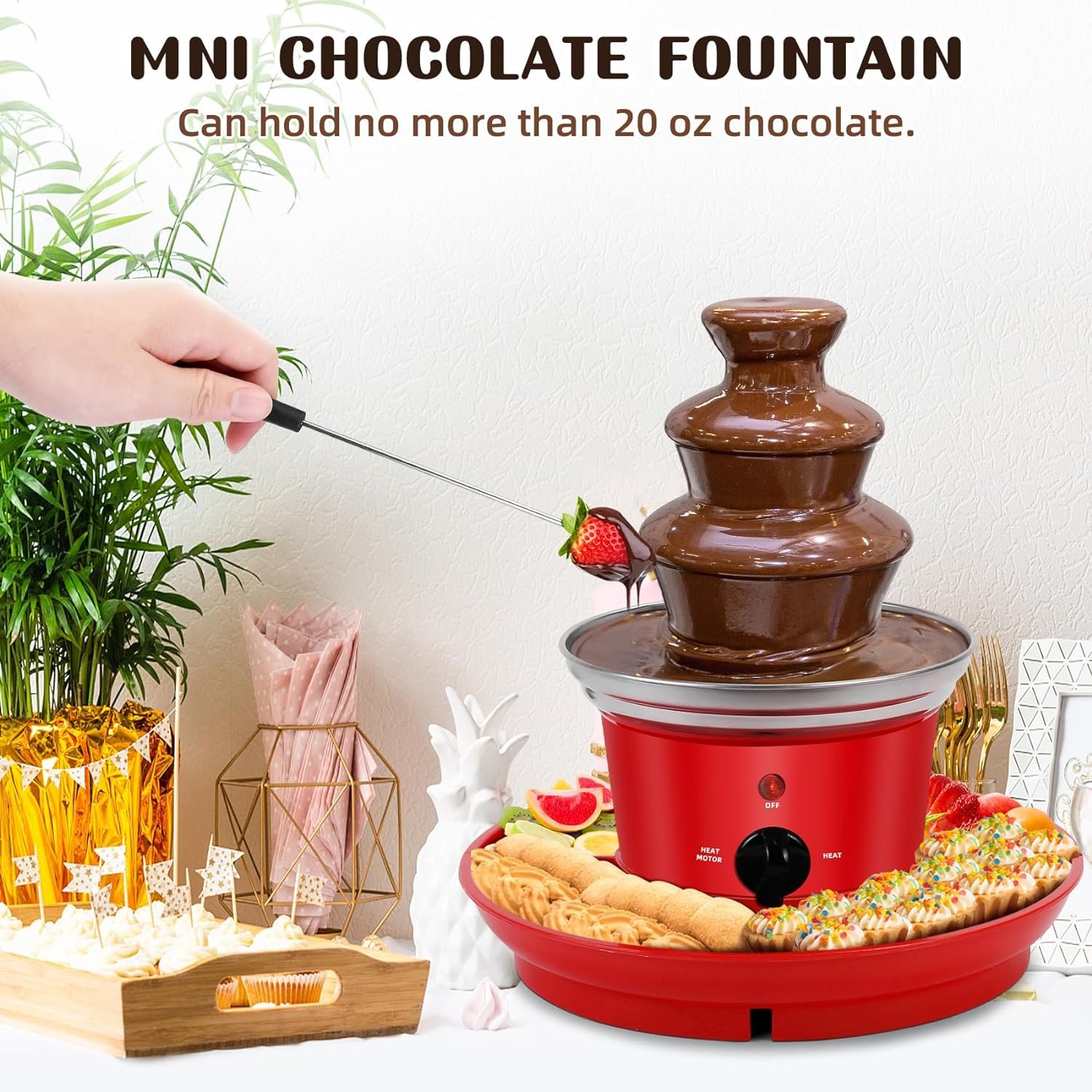 3-Tier Chocolate Fountain,20-OZ Mini Chocolate Fondue Pot Fountain with 6Pcs Forks,Removable Serving Tray,Party Fondue for for Nacho Cheese,BBQ Sauce,Ranch,Liqueurs (Black+6Fork)