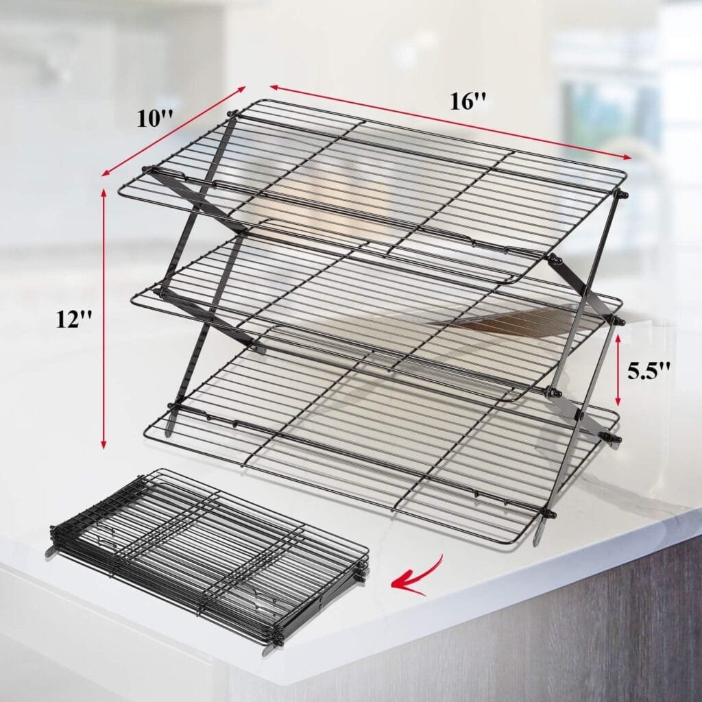 3-Tier Collapsible Cooling Rack - Bonus Baking Mat Included - Expandable Foldable Cookie Cooling Wire Rack - Baking Rack - Foldable Cooling Rack For Baking Supplies - Premium Quality Sturdy Legs 3-Tier Collapsible Cooling Rack - Bonus Baking Mat Included - Expandable Foldable Cookie Cooling Wire Rack - Baking Rack - Foldable Cooling Rack For Baking Supplies - Premium Quality Sturdy Legs