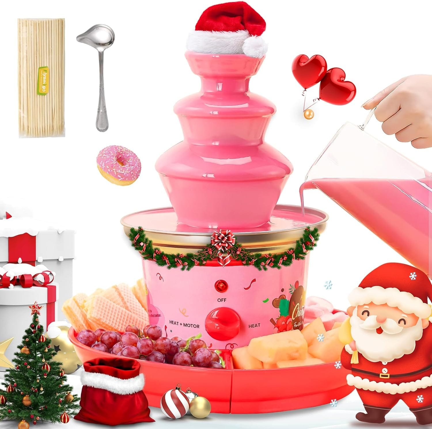 3 Tiers Mini Chocolate Fountain Machine 16 Oz Fondue Fountain with Removable Serving Tray and Disposable Skewers Nacho Cheese Fountain for Party, Gathering, Wedding, Rental 3 Tiers Mini Chocolate Fountain Machine 16 Oz Fondue Fountain with Removable Serving Tray and Disposable Skewers Nacho Cheese Fountain for Party, Gathering, Wedding, Rental