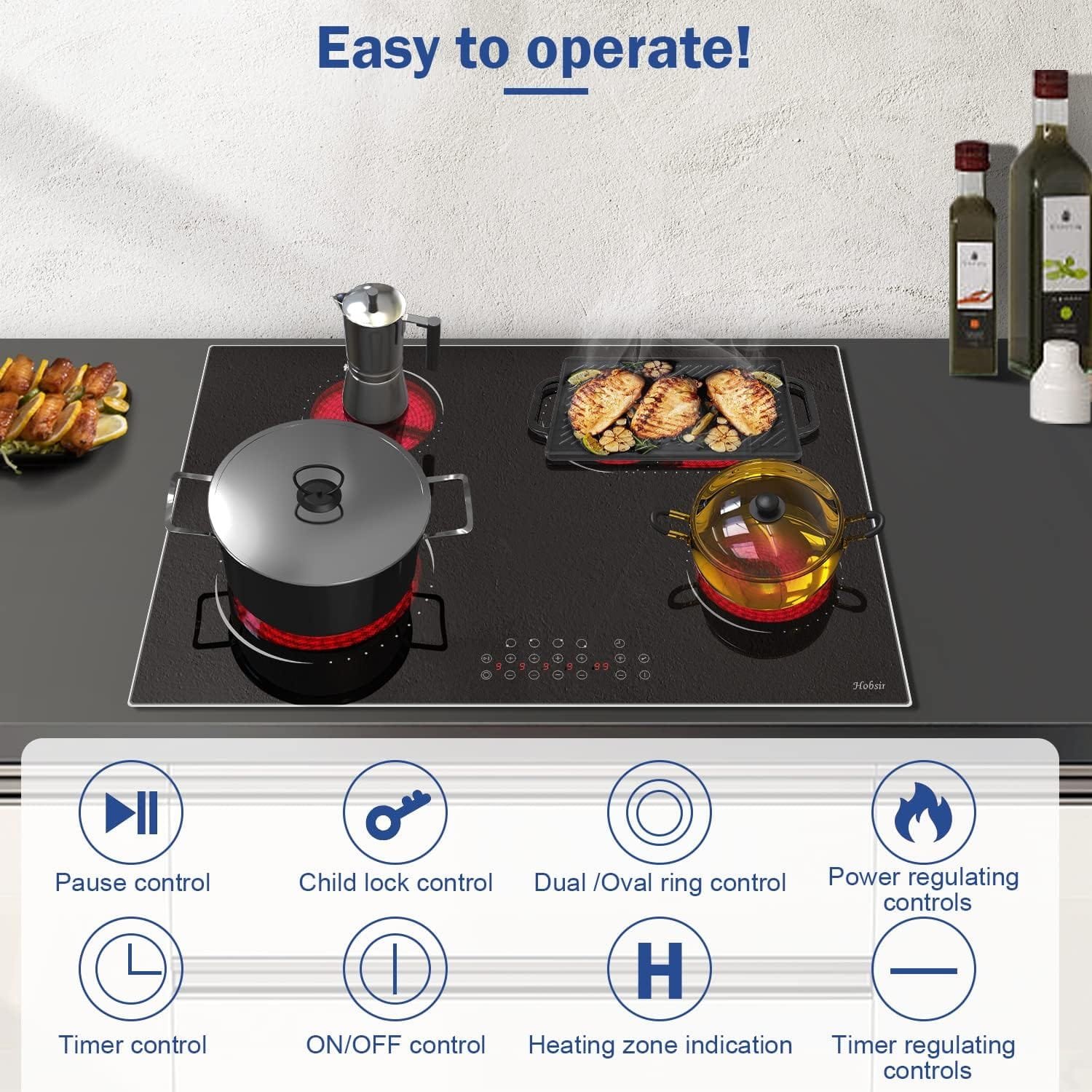 30 Inch Electric Cooktop, 4 Burners Radiant Electric Stove, Built-in Electric Stove Top, With Dual Oval Zone, Child Lock, Glass Protection Metal Frame, 220V-240V Hard Wire (No Plug) Hobsir 30 Inch Electric Cooktop, 4 Burners Radiant Electric Stove, Built-in Electric Stove Top, With Dual Oval Zone, Child Lock, Glass Protection Metal Frame, 220V-240V Hard Wire (No Plug) Hobsir