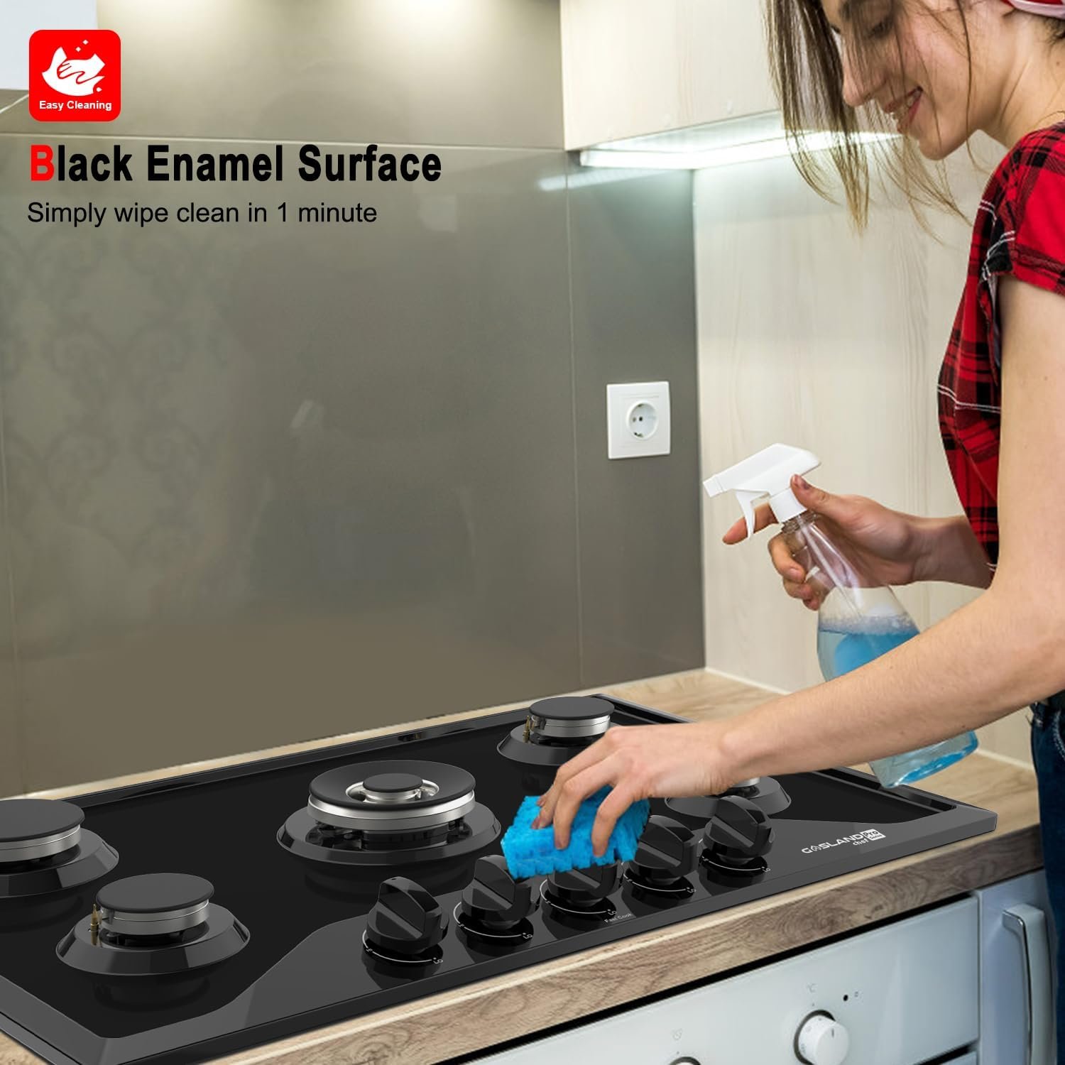 30 Inch Gas Cooktop with Griddle Black, GASLAND Chef PRO GH3305EF Gas Stovetop with 5 Burners, Reversible Cast Iron Grill/Griddle, Plug-in, NG/LPG Convertible, 120V Black, CSA certified