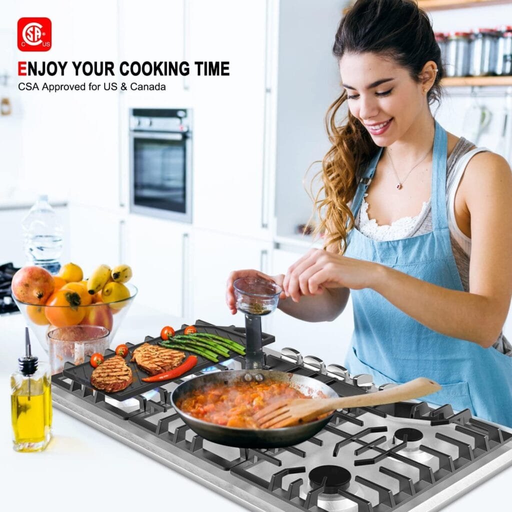 30 Inch Gas Cooktop with Griddle, GASLAND Chef PRO GH3305SF Gas Stovetop with 5 Burners, Reversible Cast Iron Grill/Griddle, 120V Plug-in, NG/LPG Convertible, CSA certified, Stainless Steel 30 Inch Gas Cooktop with Griddle, GASLAND Chef PRO GH3305SF Gas Stovetop with 5 Burners, Reversible Cast Iron Grill/Griddle, 120V Plug-in, NG/LPG Convertible, CSA certified, Stainless Steel