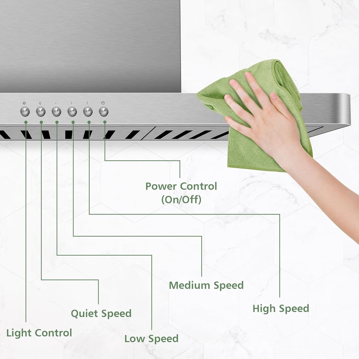 30 Range Hood - 900 CFM Stainless Steel Wall Mount Kitchen Exhaust with 4 Speed Fan, LED Lights, Push Button, Ultra-thin Body, Chimney Style Stove Vent Hood  Ducted Exhaust Vent