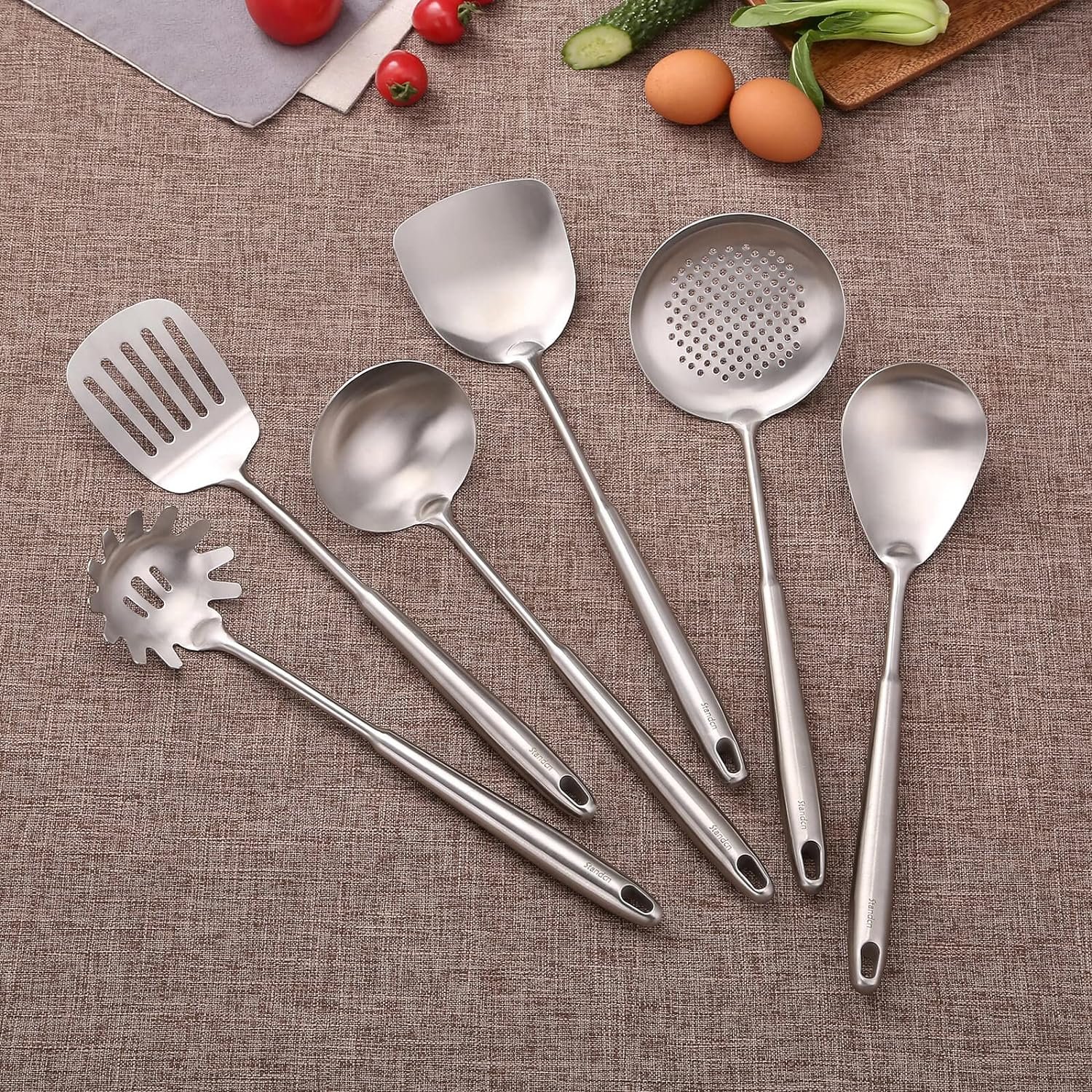 304 Stainless Steel Kitchen Utensils Set, 6 Pcs Metal Professional Cooking Spoons, Kitchen Tools - Wok Spatula, Ladle, Skimmer Slotted Spoon, Pasta Spoon, Serving Large Spoon, Slotted Spatula Tunner 304 Stainless Steel Kitchen Utensils Set, 6 Pcs Metal Professional Cooking Spoons, Kitchen Tools - Wok Spatula, Ladle, Skimmer Slotted Spoon, Pasta Spoon, Serving Large Spoon, Slotted Spatula Tunner