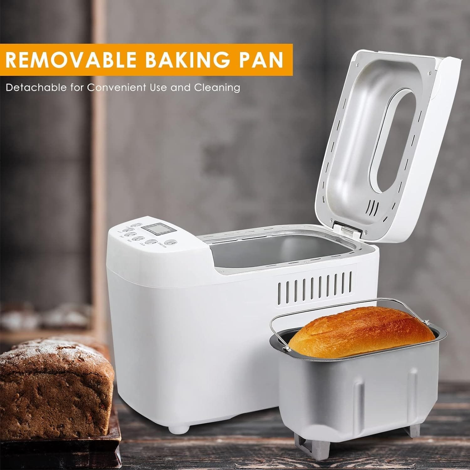 3.3LB Bread Maker Machine Automatic Bread Machine with Dual Kneading Paddles 15-in-1 Breadmaker Dough Maker with Gluten Free Setting, 3 Loaf Sizes 3 Crust Colors, Nonstick Baking Pan, White