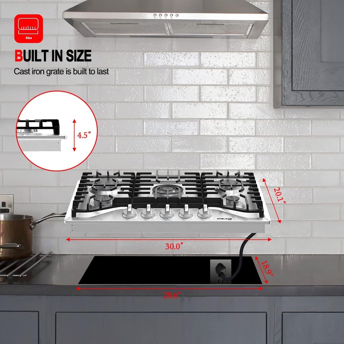 36 Inch Gas Cooktop, GASLAND Chef Built-in Gas Stovetop, 3.9 ft Cord Plug, 5 Italy Sabaf Burner, 41,300 BTU NG/LPG Convertible, Auto Electric Ignition, Thermocouple Protection 36 Inch Gas Cooktop, GASLAND Chef Built-in Gas Stovetop, 3.9 ft Cord Plug, 5 Italy Sabaf Burner, 41,300 BTU NG/LPG Convertible, Auto Electric Ignition, Thermocouple Protection