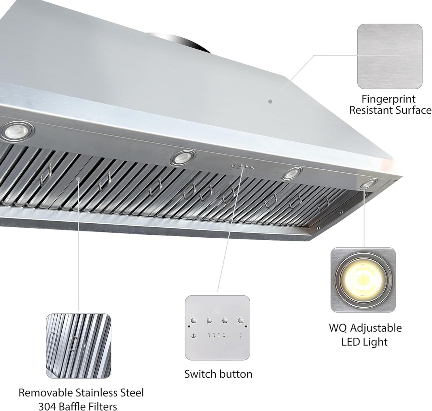 36-inch Range Hood Insert with Inline Remote Blower, CT Copper Tailor 1260CFM Kitchen Vent Hood, 4-Speed Exhaust Fan, 2 LED Lights, 8 Round Ducted,Baffle Filters, in Stainless Steel