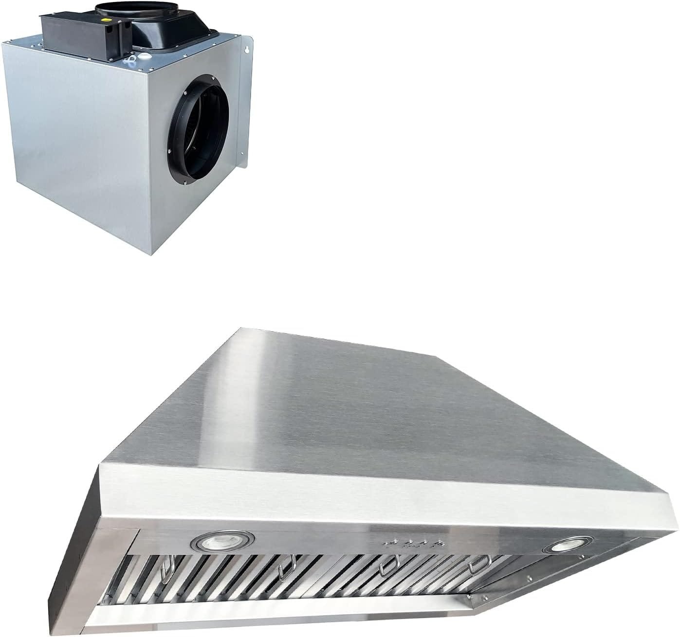 36-inch Range Hood Insert with Inline Remote Blower, CT Copper Tailor 1260CFM Kitchen Vent Hood, 4-Speed Exhaust Fan, 2 LED Lights, 8 Round Ducted,Baffle Filters, in Stainless Steel