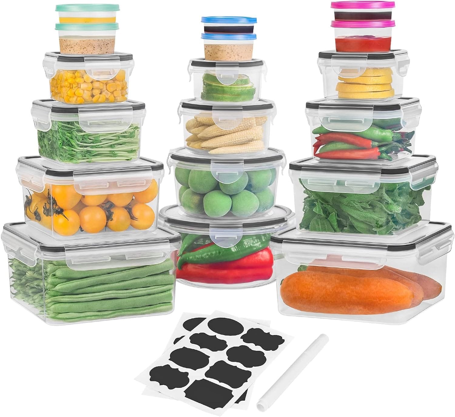 36 PCS Food Storage Containers (18 Stackable kitchen Storage Containers with 18 Lids airtight) - BPA-Free  Microwave, Dishwasher freezer Safe Meal Prep Container with Chalkboard Labels  Marker……