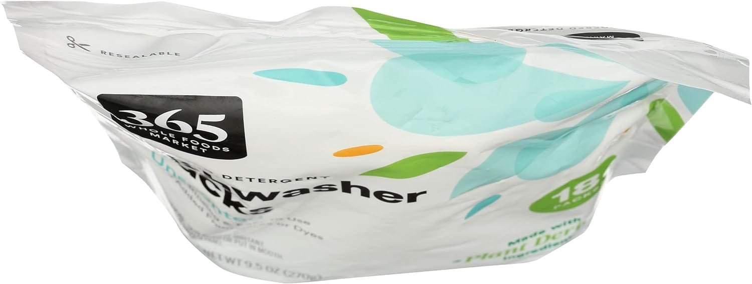 365 by Whole Foods Market, Detergent Dish Pods Powdered Unscented 18 Count, 9.5 Ounce
