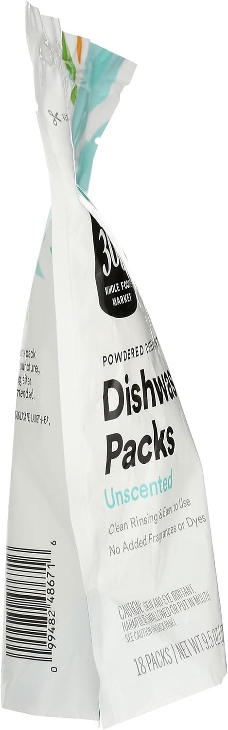 365 by Whole Foods Market, Detergent Dish Pods Powdered Unscented 18 Count, 9.5 Ounce