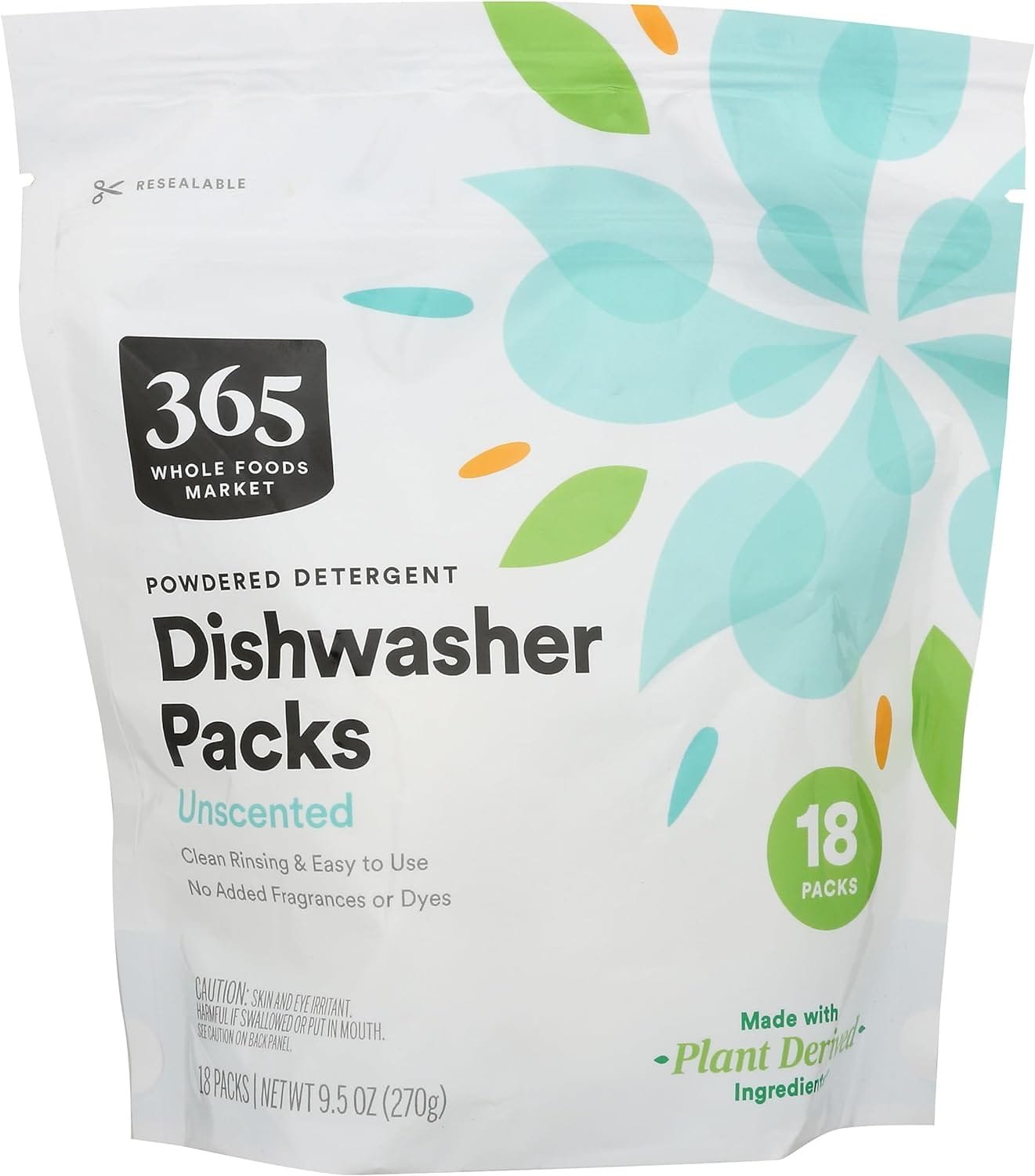 365 by Whole Foods Market, Detergent Dish Pods Powdered Unscented 18 Count, 9.5 Ounce