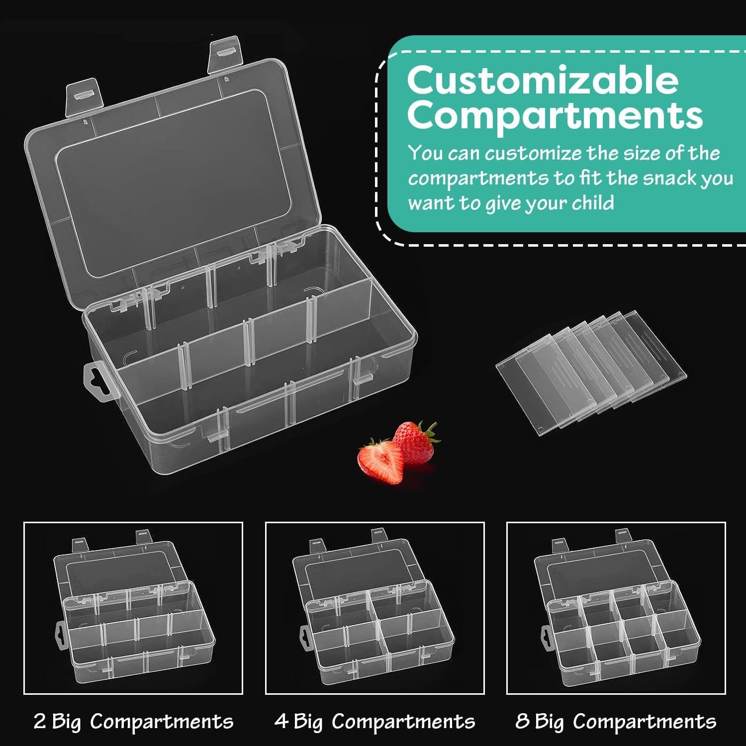 3Pack Snack Box Set for Kids-Reusable Divided Snack Container Box Snackle Box,Snack Solution, Food Storage Container for Kids, School,Travel|Removable Dividers,Dishwasher Safe,BPA-Free,8 Compartments