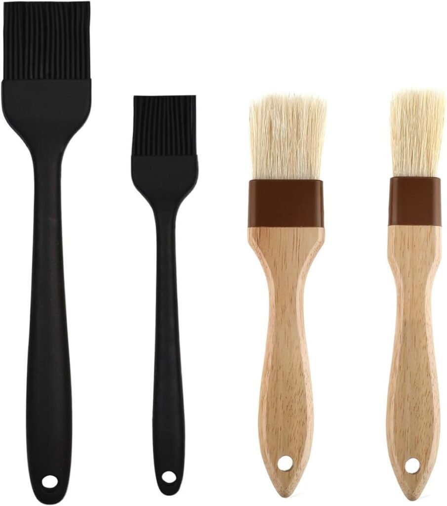 4 Pack Pastry Brush-Basting Brush Pastry Brushes for Baking, Silicone Basting Brush, Basting Oil Brush with Boar Bristles and Beech Hardwood Handles for Kitchen, Grilling and Spreading Oil, BBQ Sauce