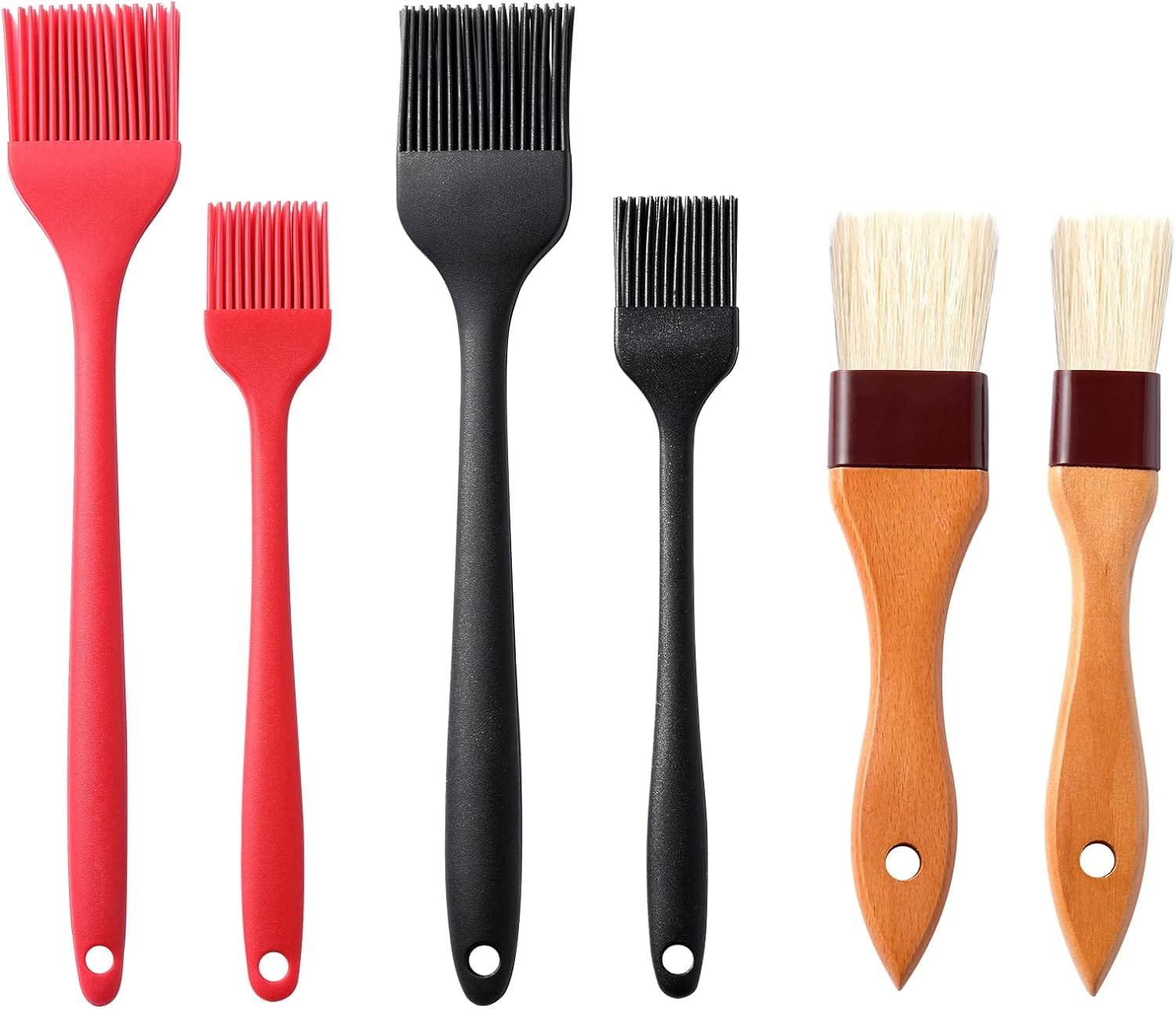 4 Pack Silicone Basting Pastry Brushes with 2 Wood Handle Culinary Oil Brushes, Heat Resistant Brush Set, Perfect for BBQ Sauce Barbecue Butter Grill Baking Kitchen Cooking, BPA Free  Dishwasher Safe