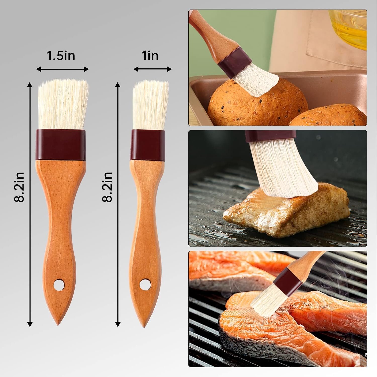 4 Pack Silicone Basting Pastry Brushes with 2 Wood Handle Culinary Oil Brushes, Heat Resistant Brush Set, Perfect for BBQ Sauce Barbecue Butter Grill Baking Kitchen Cooking, BPA Free  Dishwasher Safe