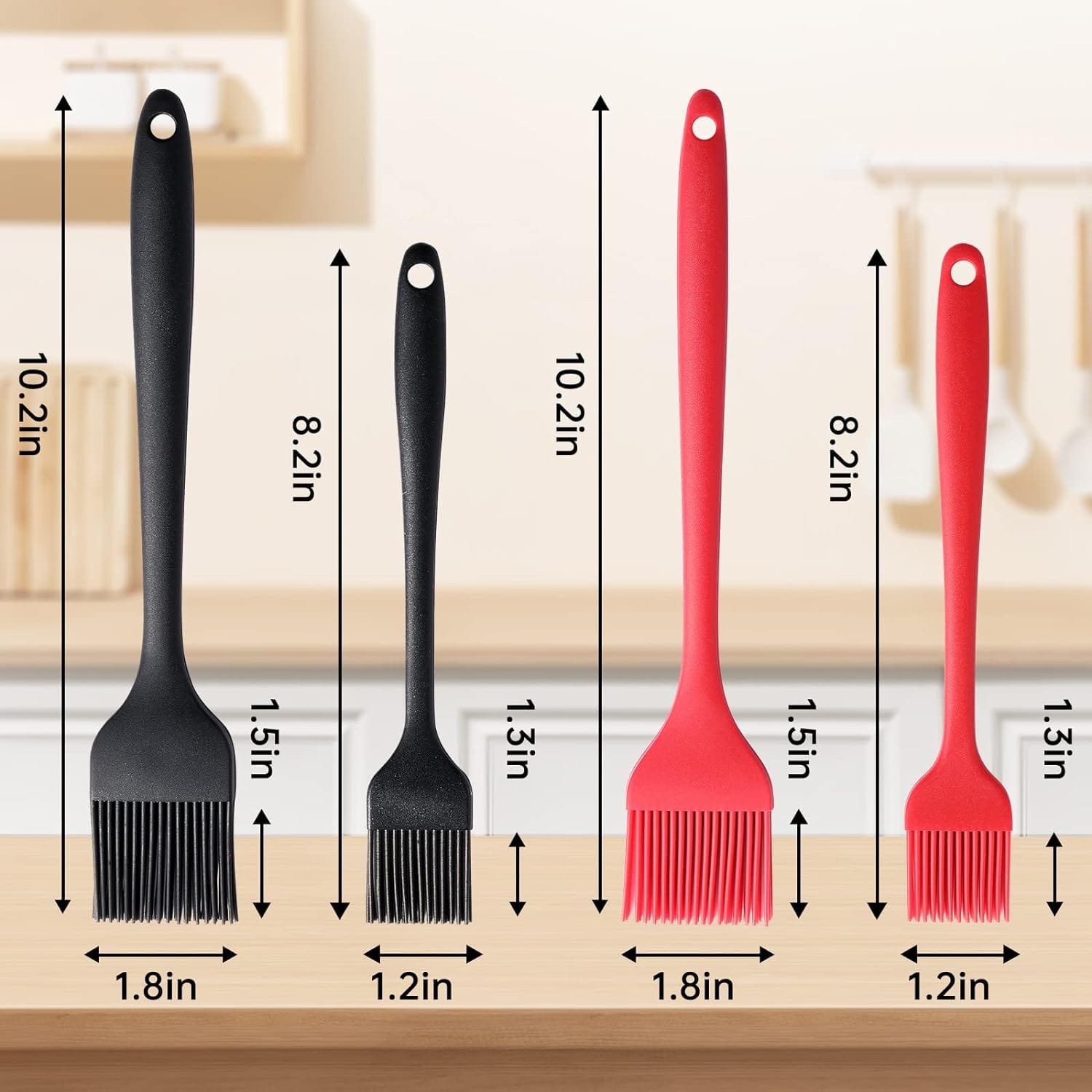 4 Pack Silicone Basting Pastry Brushes with 2 Wood Handle Culinary Oil Brushes, Heat Resistant Brush Set, Perfect for BBQ Sauce Barbecue Butter Grill Baking Kitchen Cooking, BPA Free  Dishwasher Safe