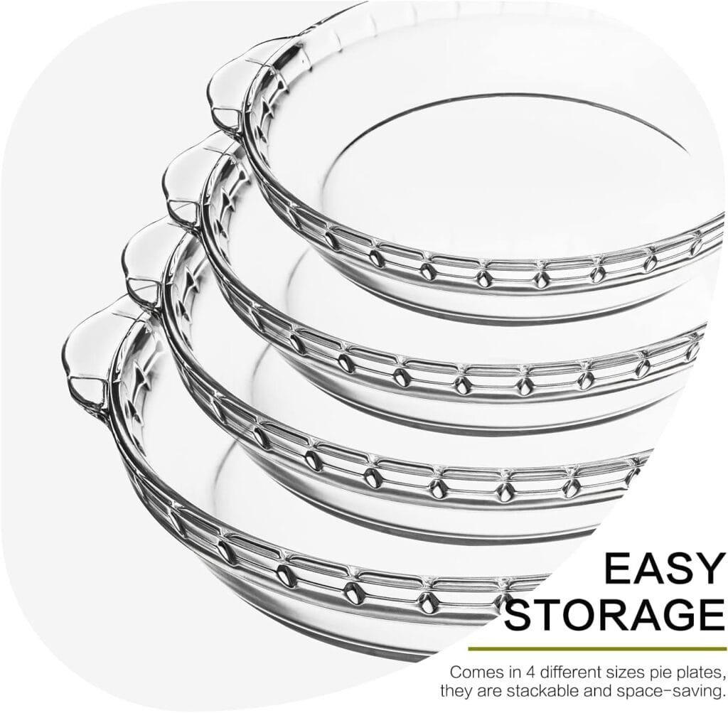 4 Packs Glass Pie Plates, MCIRCO Deep Pie Pans Set (7/8/9/10), Pie Baking Dishes with Handles for Baking and Serving, Clear