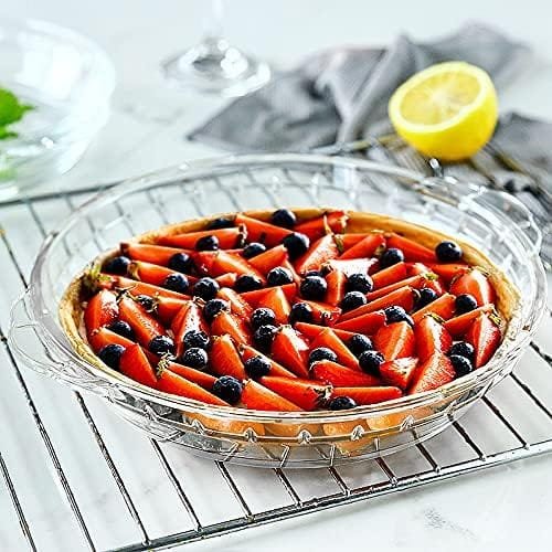 4 Packs Glass Pie Plates, MCIRCO Deep Pie Pans Set (7/8/9/10), Pie Baking Dishes with Handles for Baking and Serving, Clear
