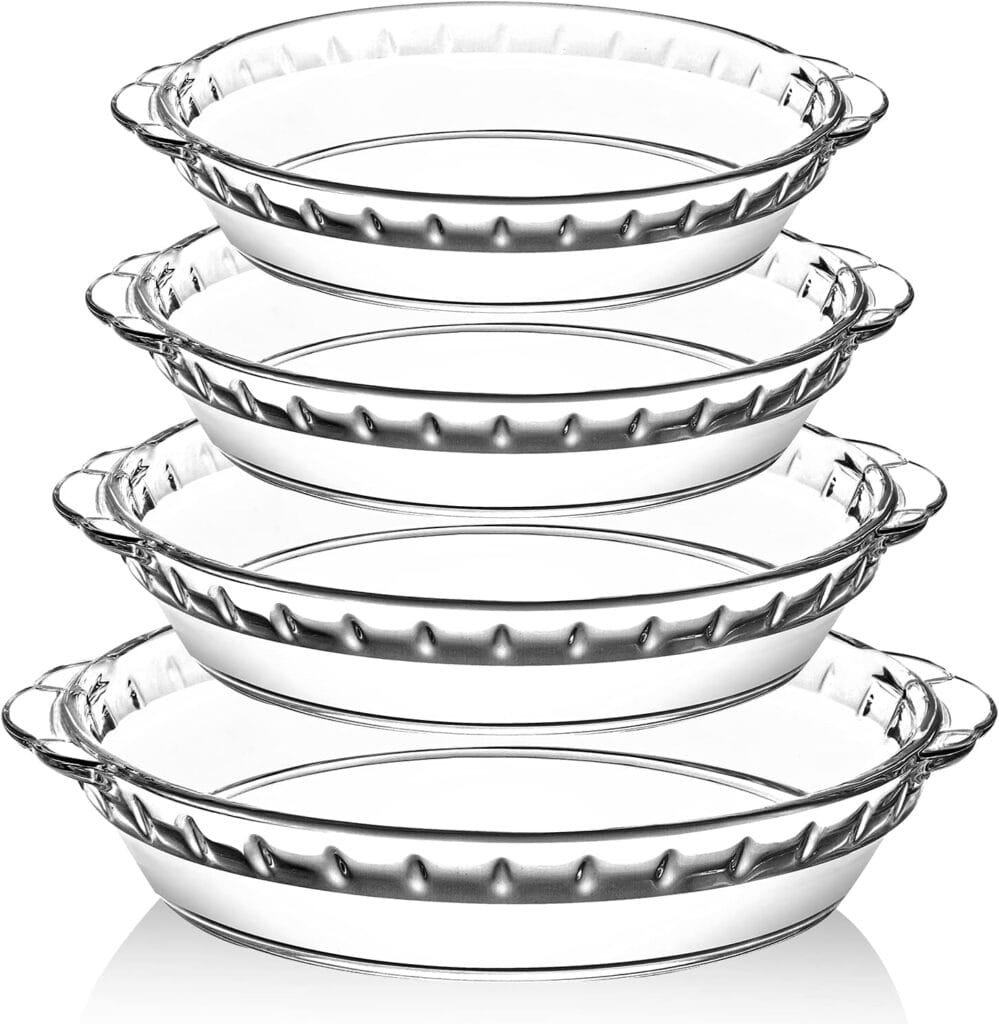 4 Packs Glass Pie Plates, MCIRCO Deep Pie Pans Set (7/8/9/10), Pie Baking Dishes with Handles for Baking and Serving, Clear