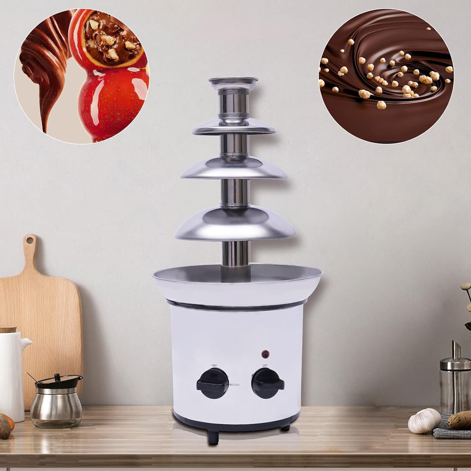 4-Tier Chocolate Fountain Party Fountain, Chocolate Fountain for Cheese, Stainless Steel Chocolate Fondue Fountain for Birthday Party Wedding Celebration, 4-Pound Capacity