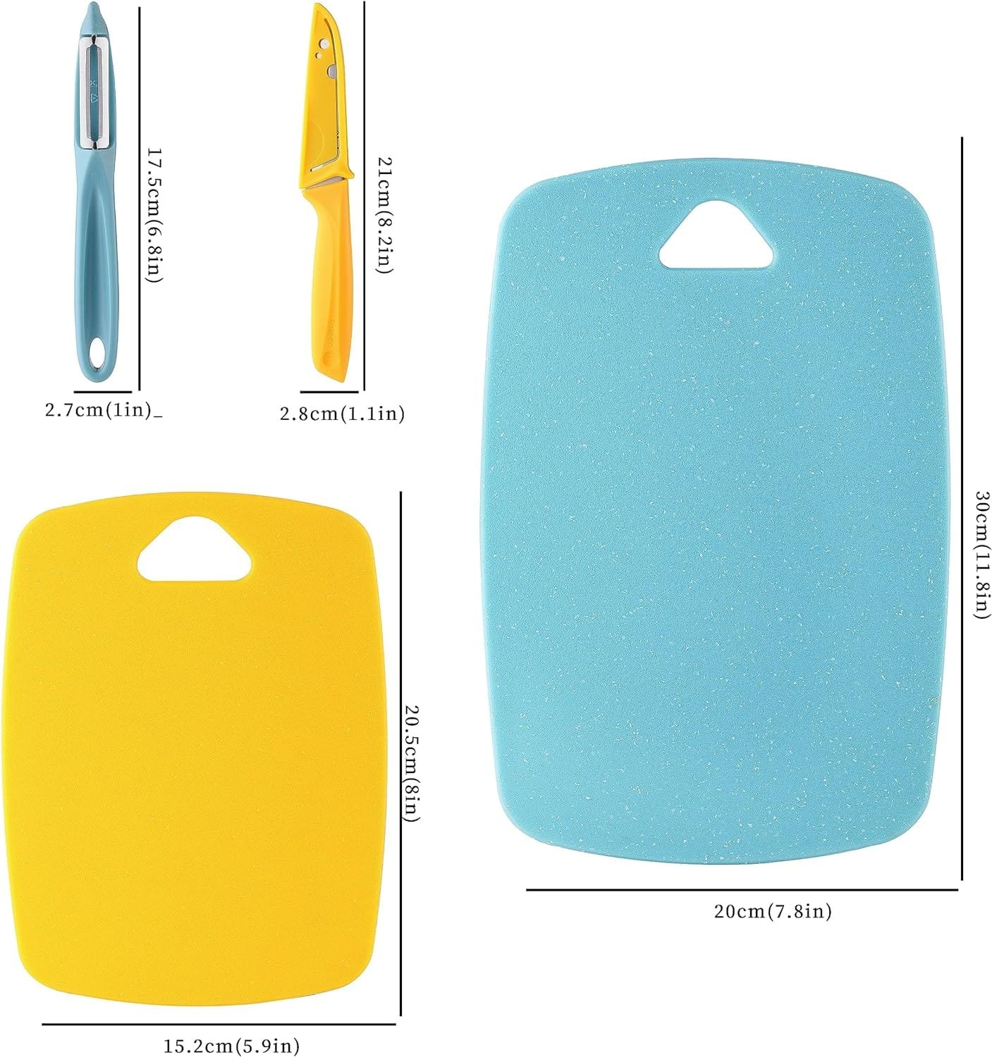 4PCS Cutting Boards for Kitchen, COKUMA Plastic Cutting Board Set, Chopping Board for Meat, Veggies, Fruits, BPA Free, Non-porous, Dishwasher Safe (Blue+Yellow)