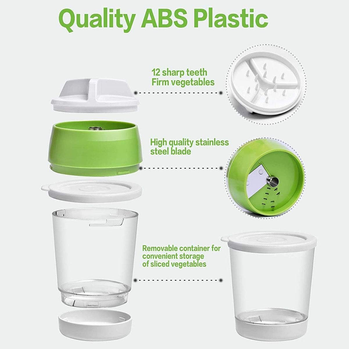 5 in1 Handheld Spiralizer Vegetable Slicer, Green, Plastic, ABS, Stainless Steel