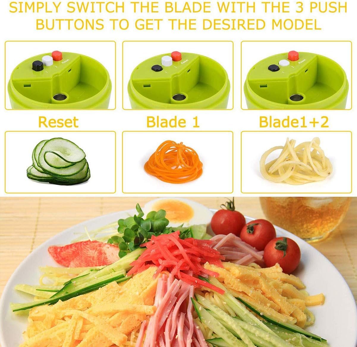 5 in1 Handheld Spiralizer Vegetable Slicer, Green, Plastic, ABS, Stainless Steel