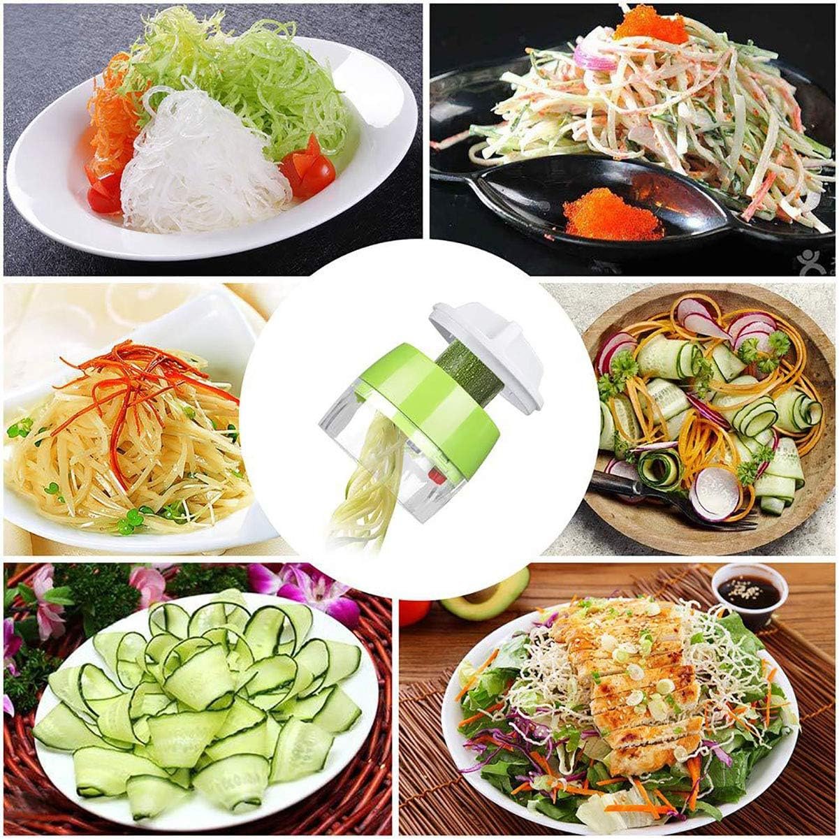 5 in1 Handheld Spiralizer Vegetable Slicer, Green, Plastic, ABS, Stainless Steel