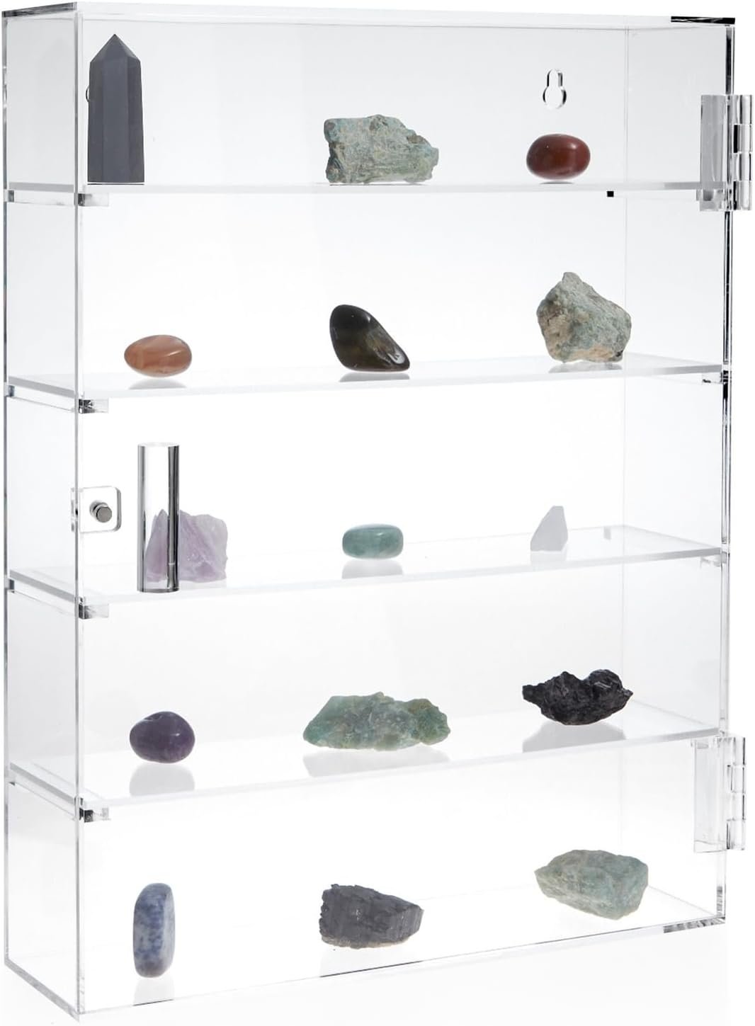 5-Tier Acrylic Display Case for Collectibles, Mini Action Figures and Rocks - Wall Mountable Collection Cabinet (Clear)