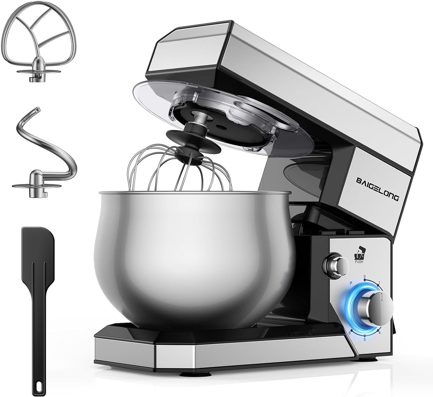 6-IN-1 Stand Mixer, 8.5 Qt. 1500W Multifunctional Electric Kitchen Mixer,With Dough Hook, Whisk, Beater, Meat Grinder, Blender, Splash Guard 9 Accessories for Most Home Cooks