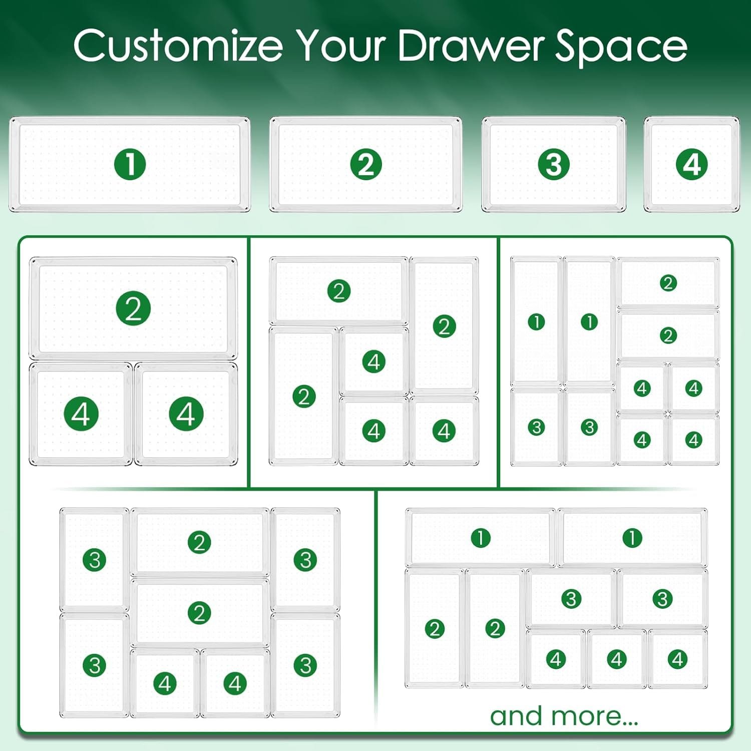 6 Pack Clear Plastic Drawer Organizer Set, Acrylic Non Slip Non Cracking Kitchen Drawer Storage Tray Large Size Divider, Multifunctional Storage for Cosmetics, Bathroom, Tools, Kitchen and Office