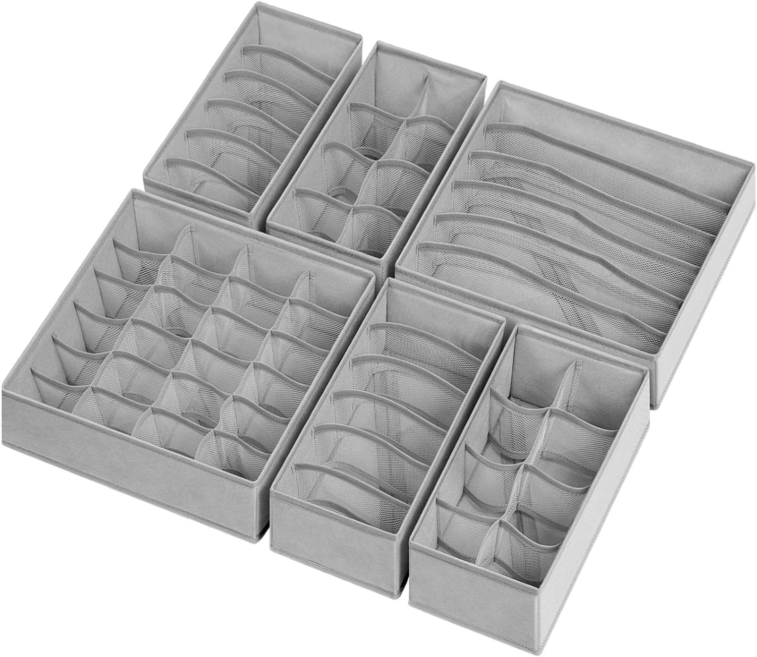 6 Pack Sock Underwear Drawer Organizer Dividers, 58 Cell Foldable Fabric Dresser Closet Organizers and Storage Bins for Clothing, Baby Clothes, Bra, Panty, Scarf, Ties (Grey) 6 Pack Sock Underwear Drawer Organizer Dividers, 58 Cell Foldable Fabric Dresser Closet Organizers and Storage Bins for Clothing, Baby Clothes, Bra, Panty, Scarf, Ties (Grey)