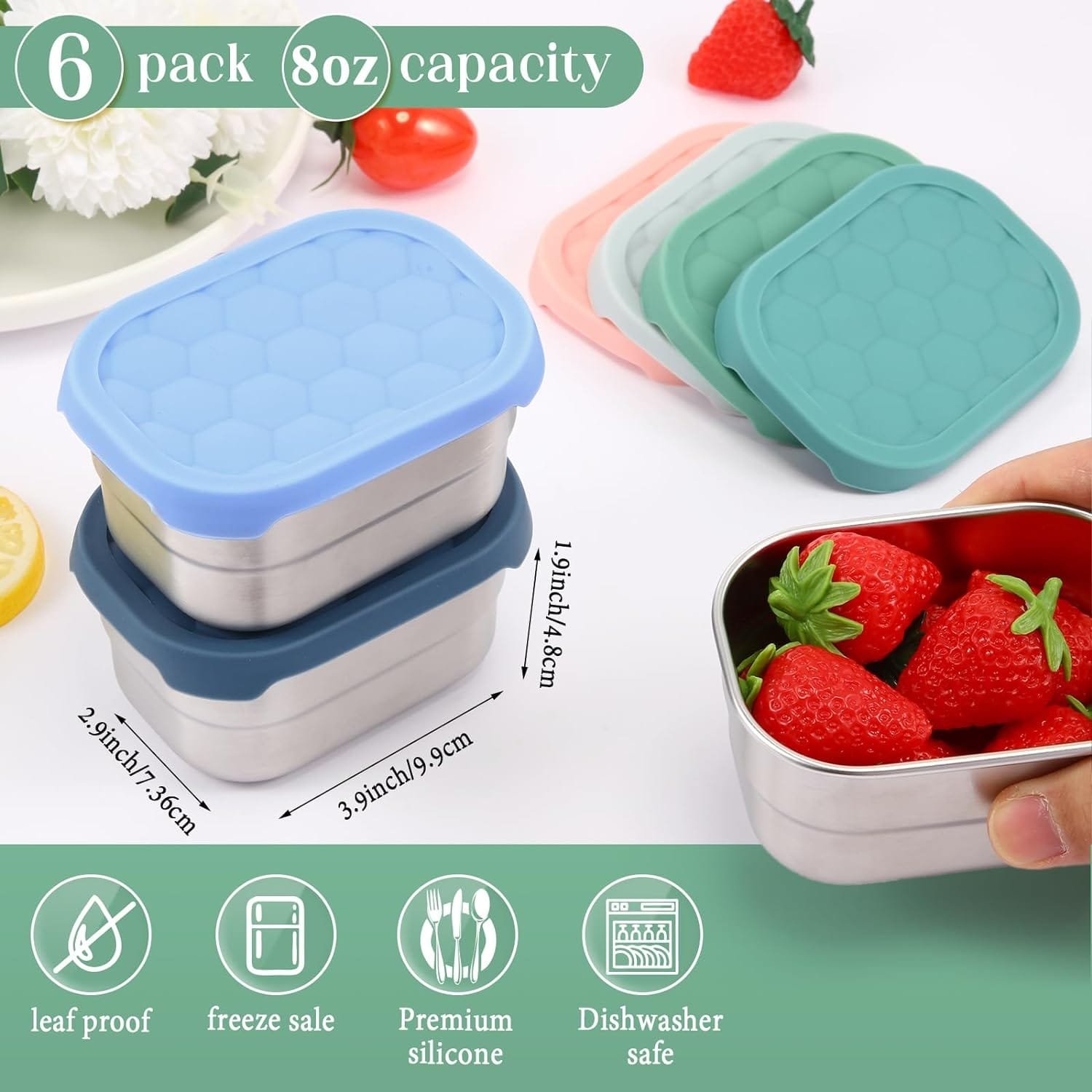 6 Pcs 8oz Multicolor Stainless Steel Snack Containers for Kids Reusable Food Containers with Silicone Lids Metal Toddler Lunch Box for Daycare and School Storage Supplies(Vivid Color)