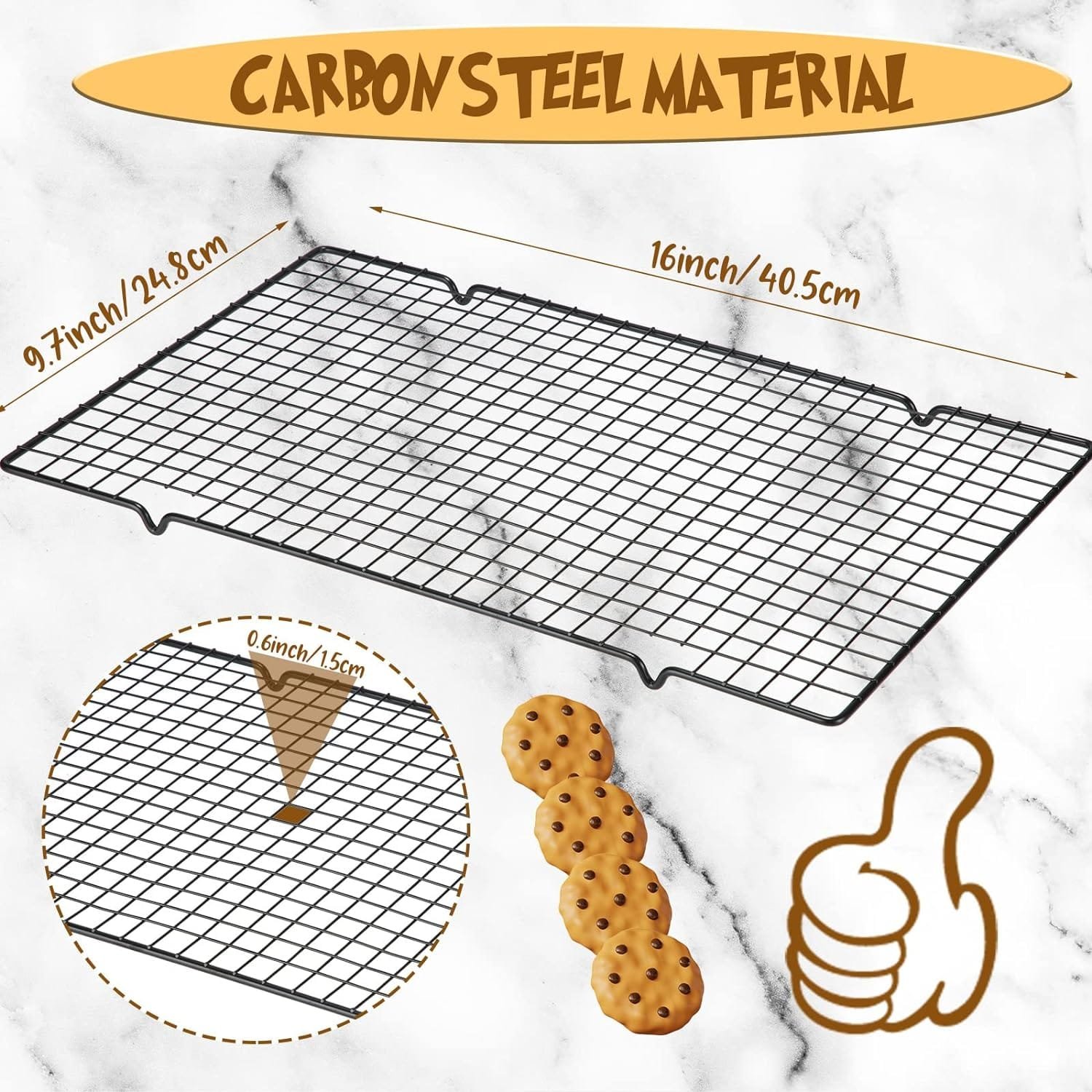 6 Pieces Cooling Racks for Cooking and Baking Oven Safe Grid Wire Set Heavy Duty Carbon Steel Nonstick Baking Rack for Roasting Cooking Grilling Drying (16 x 9.8 Inches)