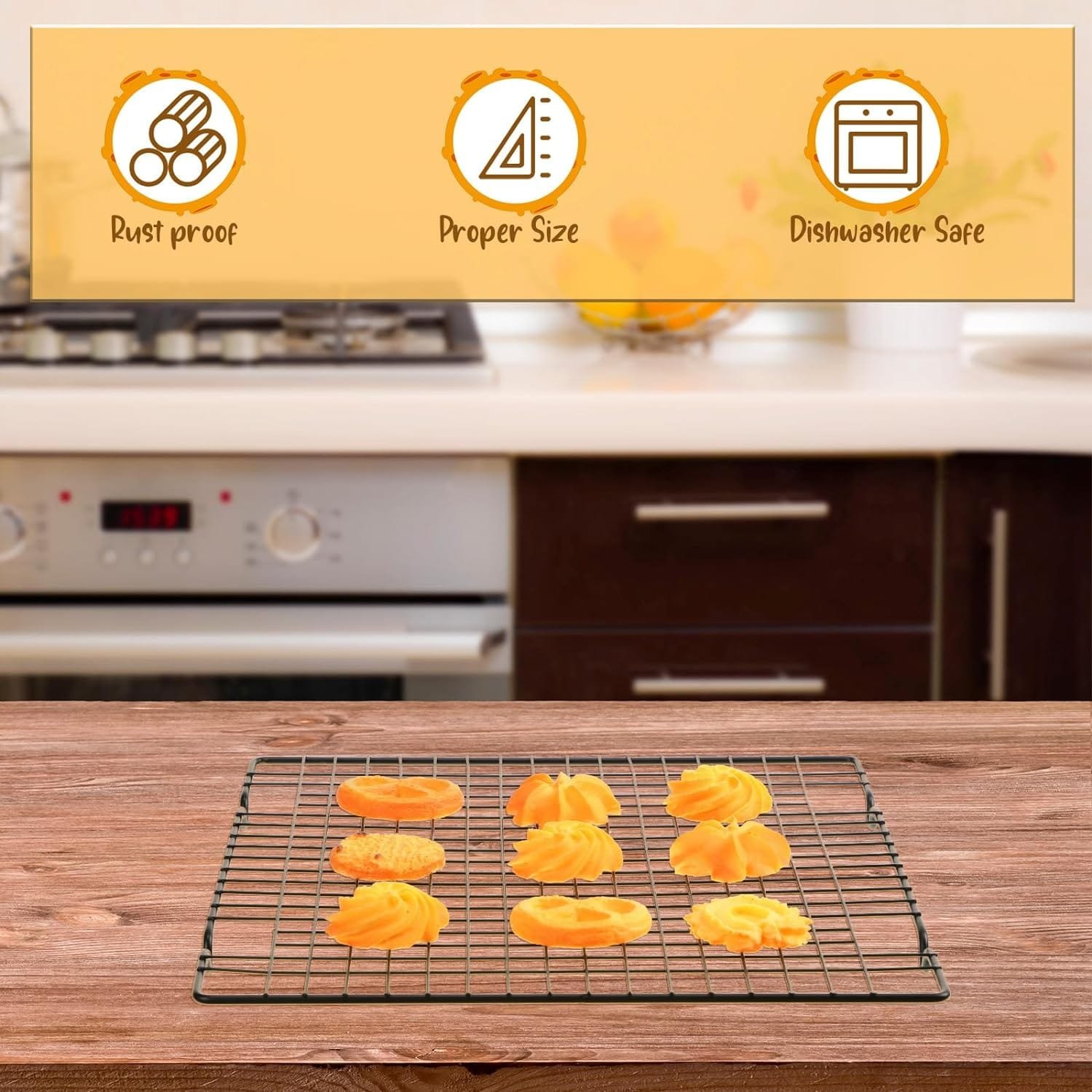 6 Pieces Cooling Racks for Cooking and Baking Oven Safe Grid Wire Set Heavy Duty Carbon Steel Nonstick Baking Rack for Roasting Cooking Grilling Drying (16 x 9.8 Inches)