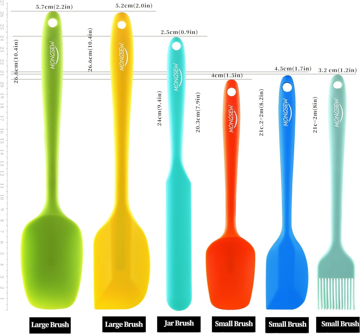 6PCS Silicone Spatulas, MONGSEW Food Grade Heat Resistant Rubber Spatula Set, Kitchen Spatulas for Baking, Cooking and Mixing, BPA-Free, Dishwasher Safe (Set of 6, Multi Colors)