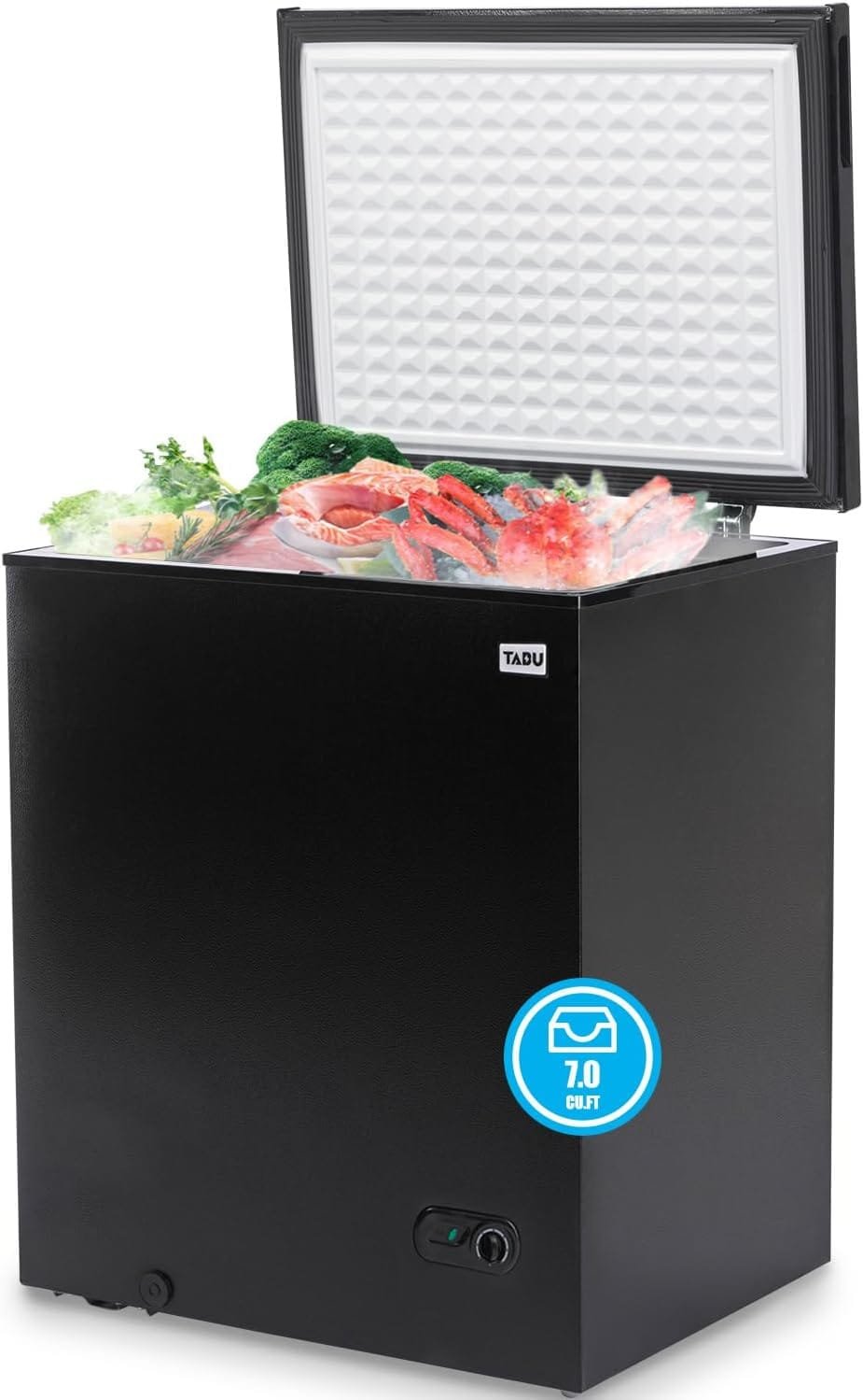 7.0 CU FT Chest Freezer, Black Deep Freezer with Storage Basket, Manual Defrost Freezer, Energy Saving Compact Freezer with 7 Level Adjustable Temperature, Removable Basket, Top Open Door (Black) 7.0 CU FT Chest Freezer, Black Deep Freezer with Storage Basket, Manual Defrost Freezer, Energy Saving Compact Freezer with 7 Level Adjustable Temperature, Removable Basket, Top Open Door (Black)