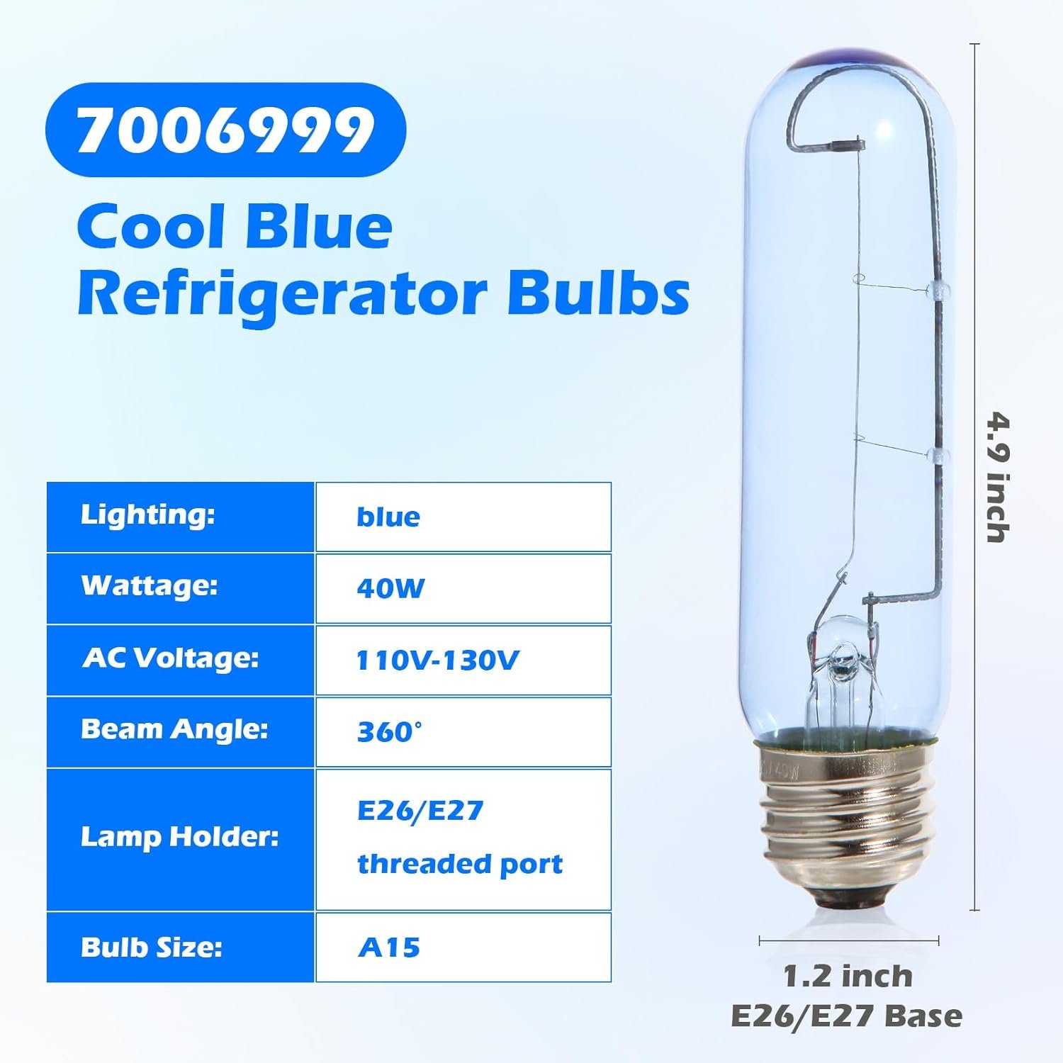 7006999 Refrigerator Light Bulbs for Sub Zero Refrigerator Light Bulb Replacement, Blue Glass Lamp E26 40W 120V- 4 Pack