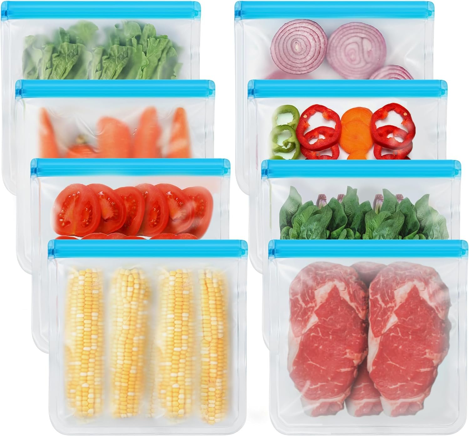 8 Pack Gallon Freezer Bags, Reusable Ziplock Bags Silicone Bags Food Storage Bags, Large Zip Lock Bags Gallon, Lunch Home Fridge Kitchen Organization and Storage Meal Prep Freezer Containers