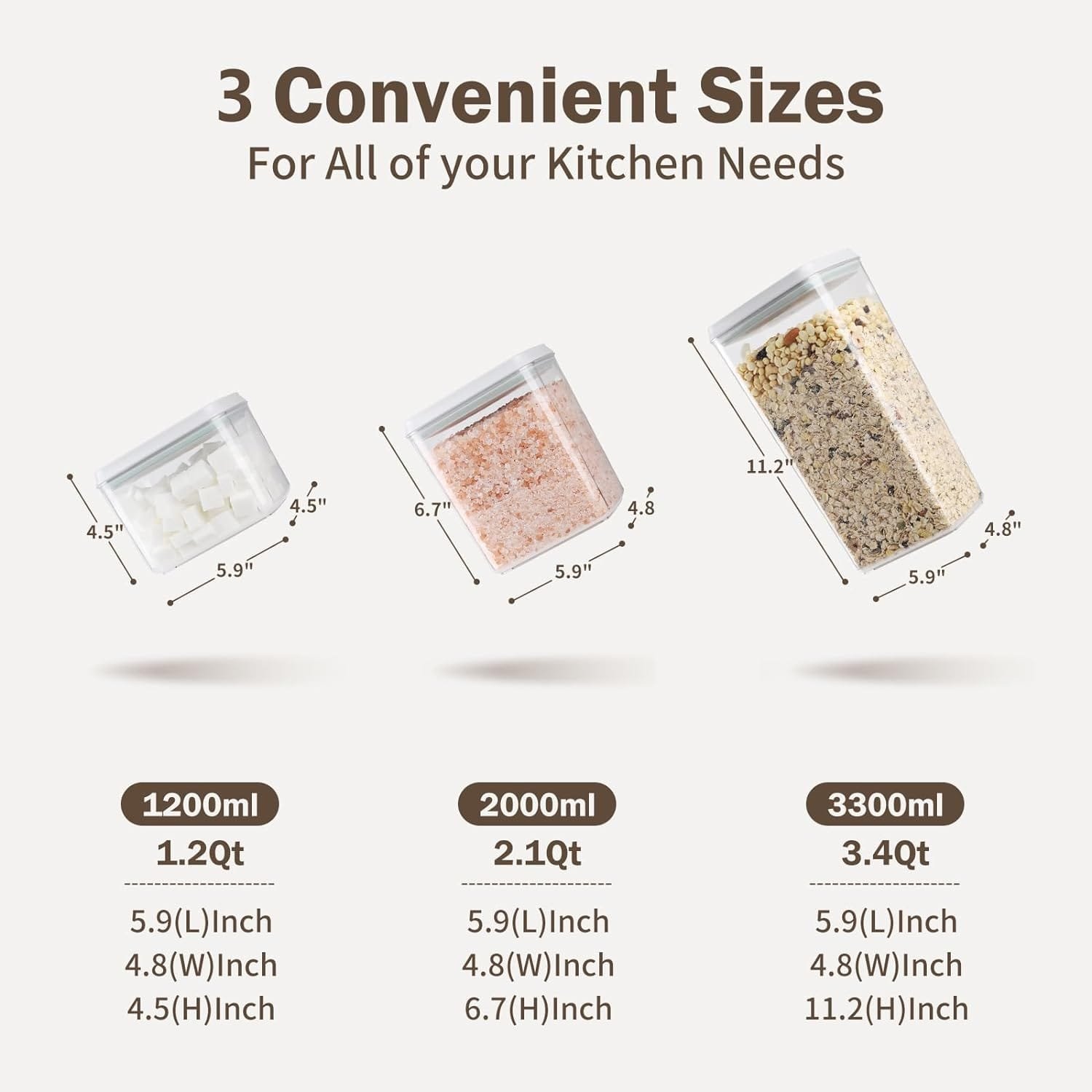 8 Pcs Pop Container Set, Airtight Food Storage Containers with Lids for Kitchen Pantry Organization and Storage, 3.4Qt, 2.8Qt, 2.1Qt, 1.2Qt