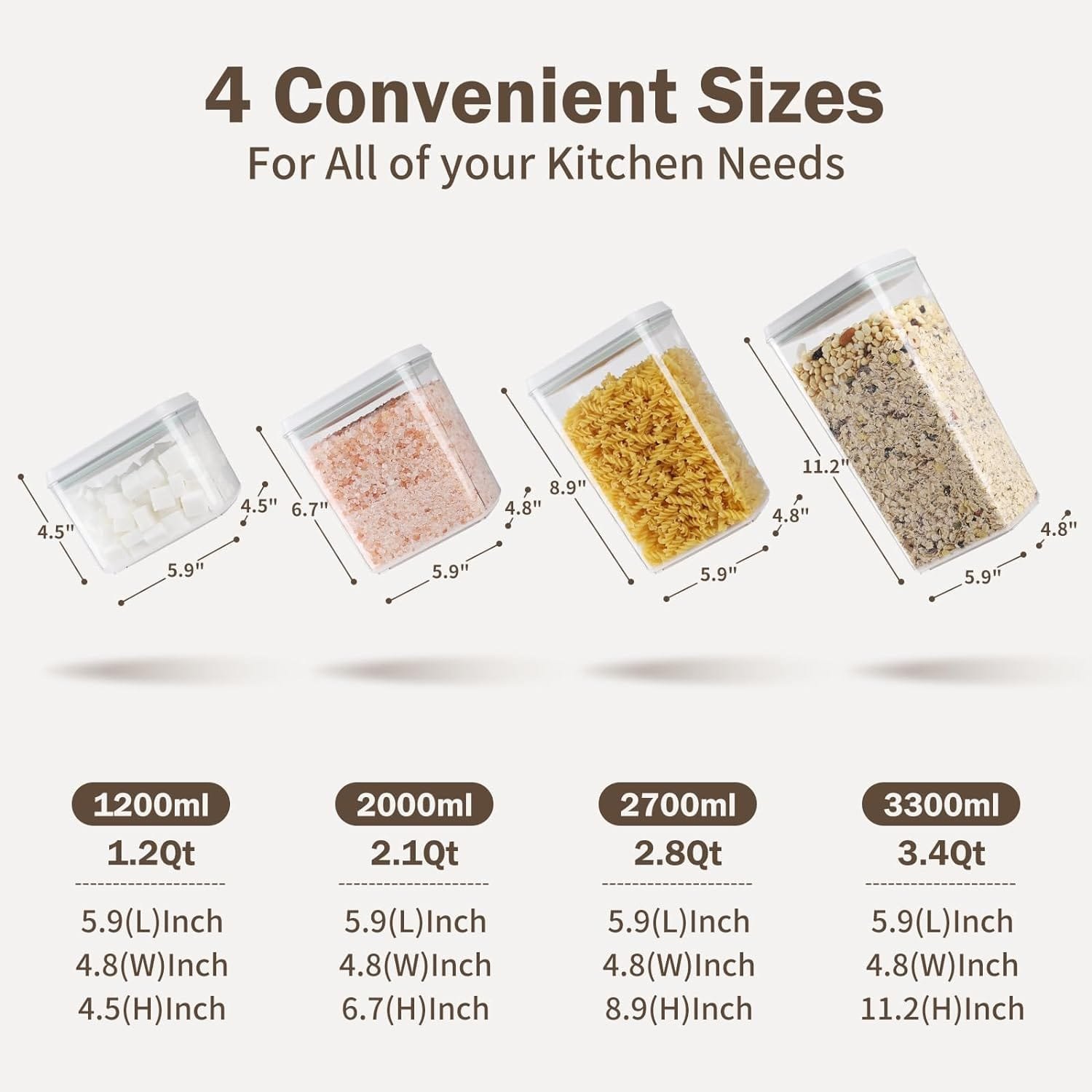 8 Pcs Pop Container Set, Airtight Food Storage Containers with Lids for Kitchen Pantry Organization and Storage, 3.4Qt, 2.8Qt, 2.1Qt, 1.2Qt