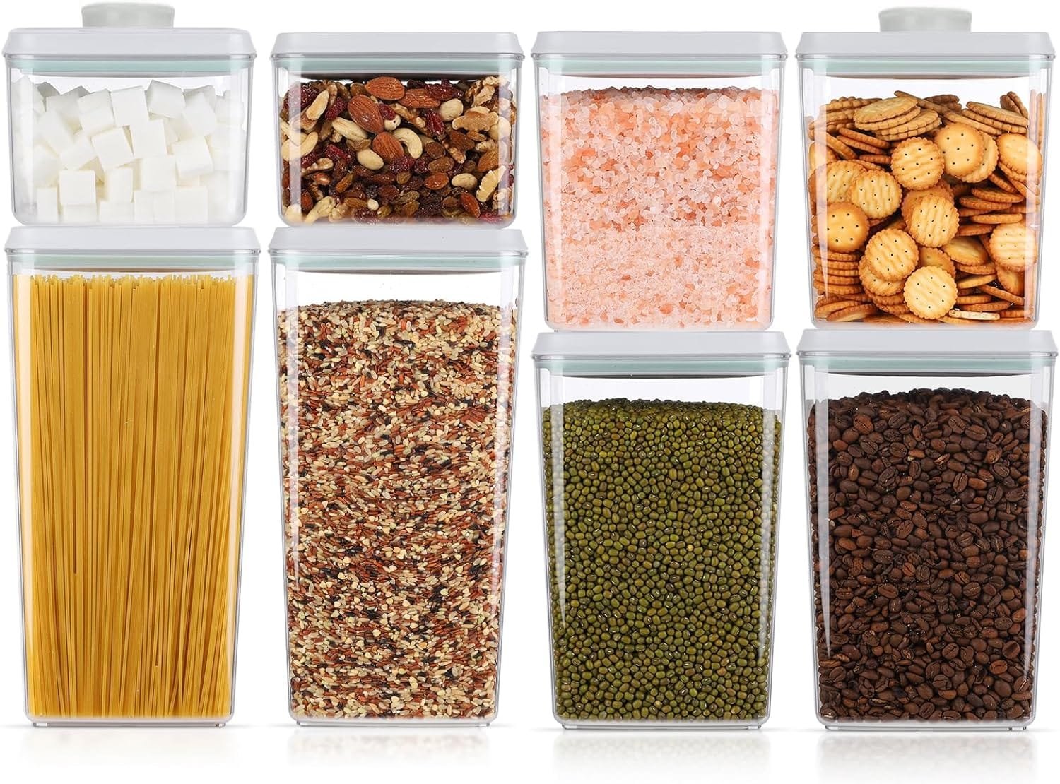 8 Pcs Pop Container Set, Airtight Food Storage Containers with Lids for Kitchen Pantry Organization and Storage, 3.4Qt, 2.8Qt, 2.1Qt, 1.2Qt