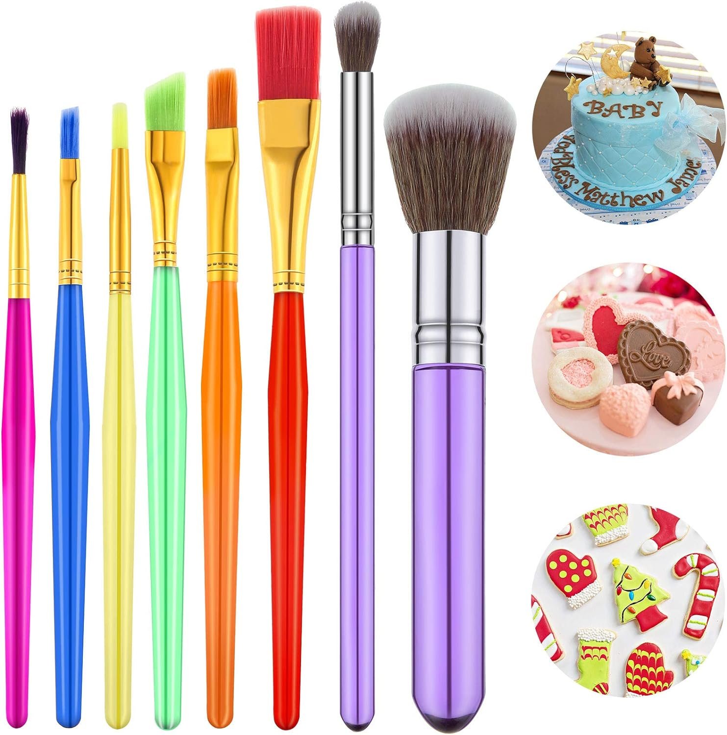 8 Pieces Cake Decorating Brushes Tools Set Cookie Decoration Brushes Fondant Gum Paste Decorating Tools Cake Cookie Brushes for DIY Cake Sugar Cookie Fondant Decoration Supplies