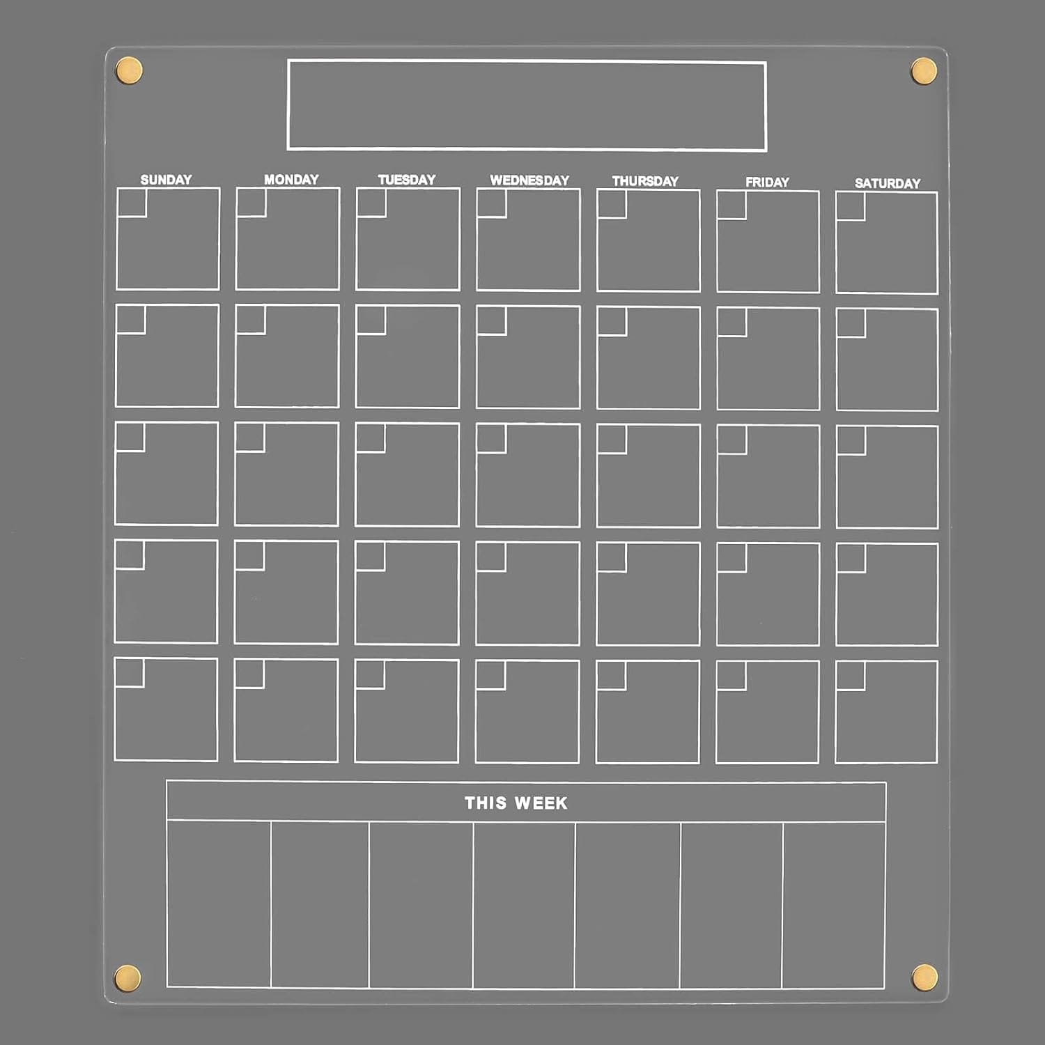 Acrylic Calendar for Fridge | Vertical Magnetic Calendar for Fridge  Planner | Acrylic Calendar for refrigerator w/Monthly Grid  Weekly Section | 15 in x 17 in Clear Fridge Calendar | Gold Magnets