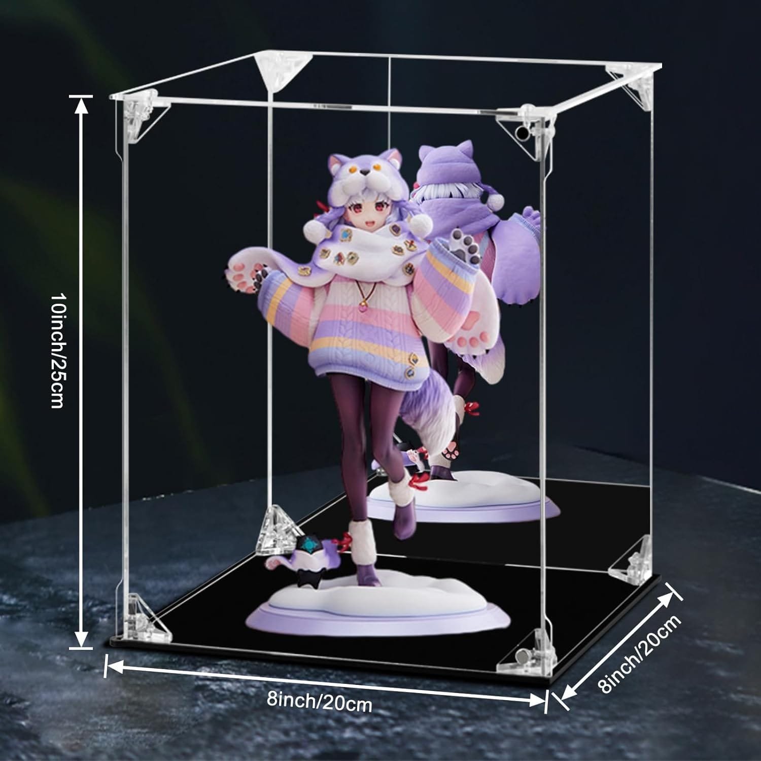 Acrylic Display Case Clear Action Figure Display Case with Mirrored Back, Dustproof Protection Display Box Alternative Glass Case for Collectibles Figures Models Doll Toys (6x6x10 inch; 15x15x25 cm)